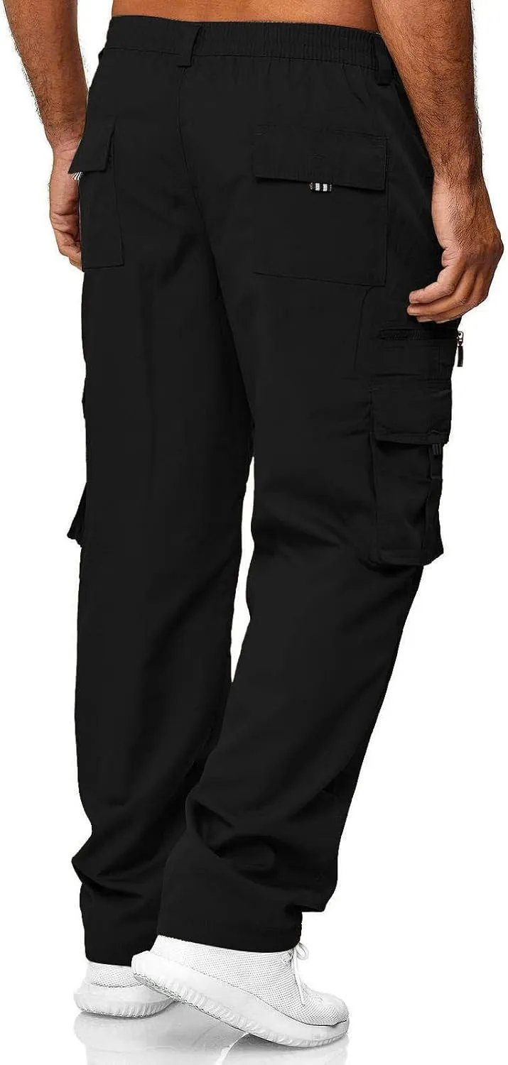 Men's Cotton Blend Cargo Pants Stretch Tactical Pant with Multi Pockets Baggy Hiking Jogger Outdoor Trousers