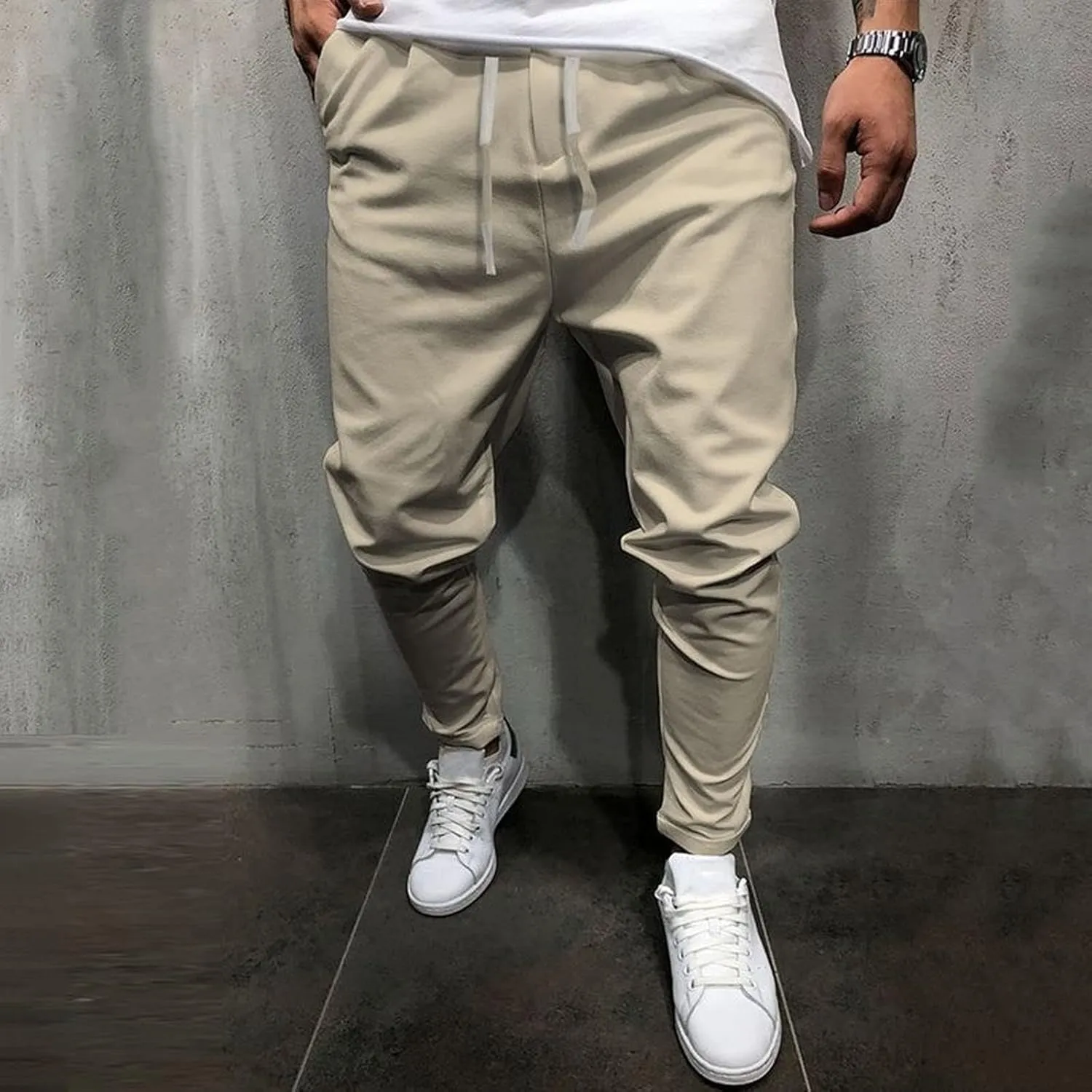 Men's Heavyweight Cargo Sweatpants Baggy Loose Drawstring Elastic Waist Athletic Jogger Sweat Pants with, M-5XL