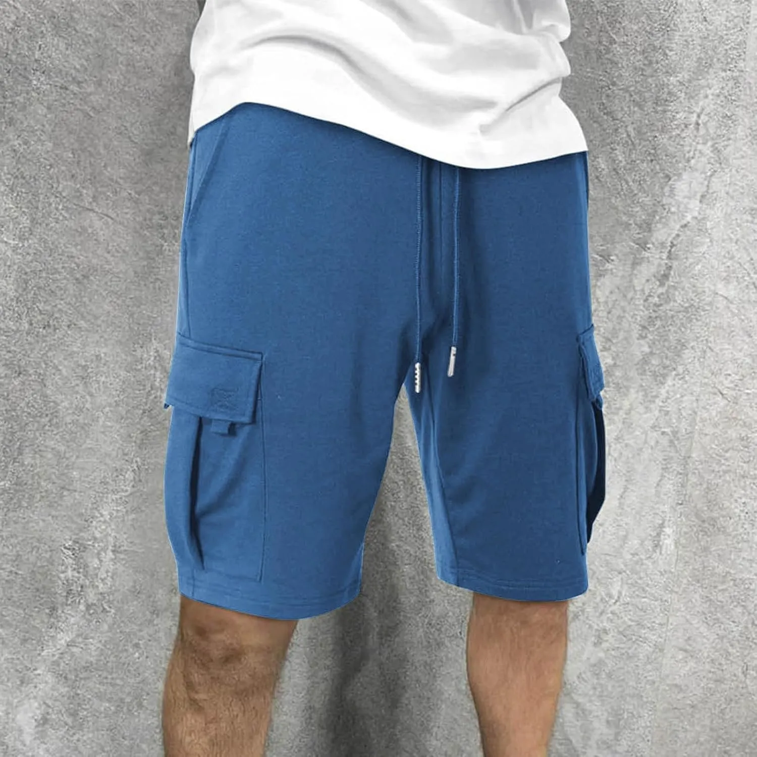 Mens Shorts Chino Drawstring Active Elastic Waist Relaxed Short with Pockets