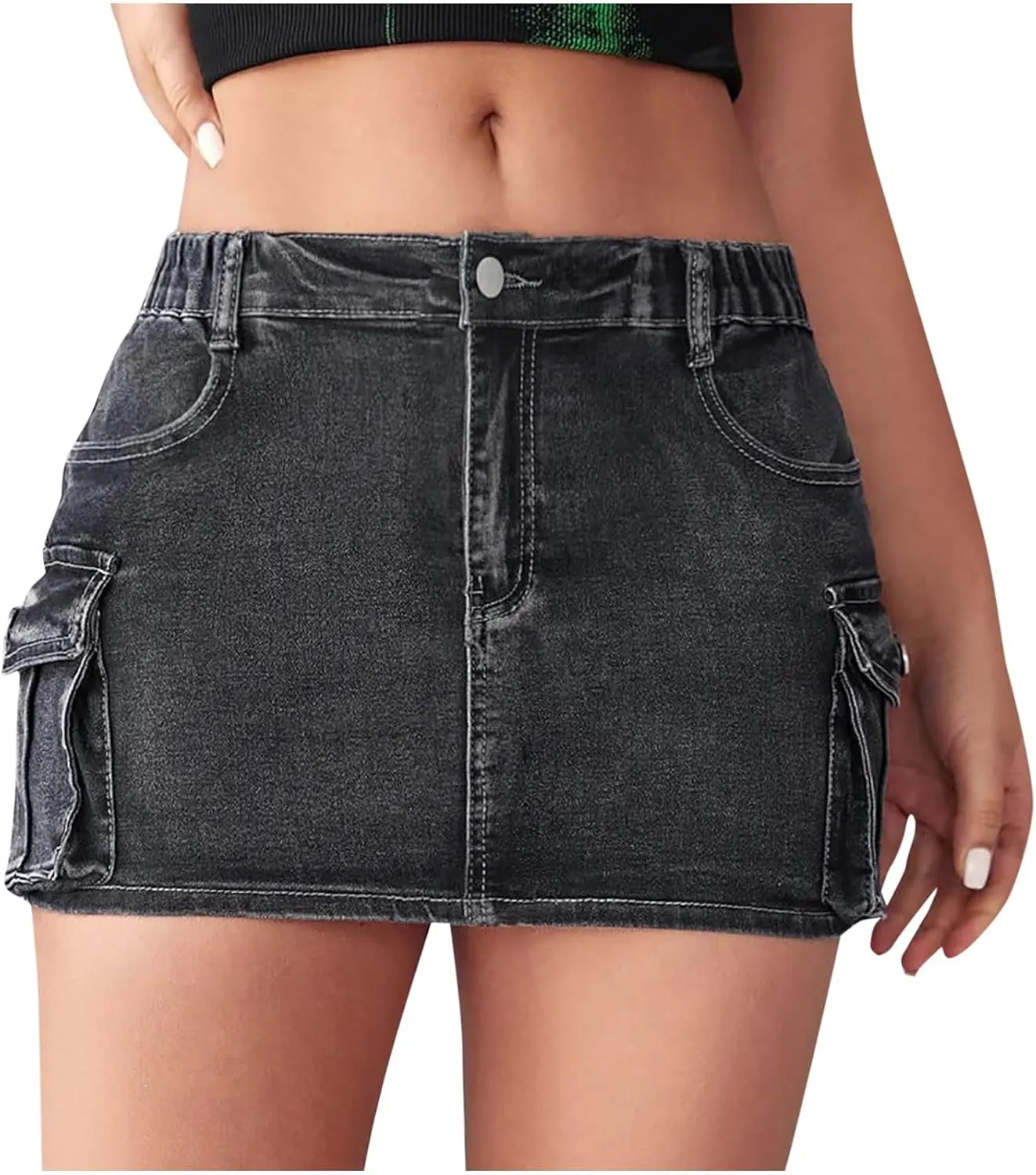 Mini Skirts for Women 2025 Solid Color Stretchy Low Waist Denim Skirt Lightweight 2025 Y2K Jean Bottoms with Pockets