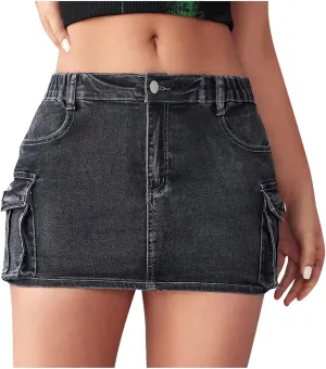 Mini Skirts for Women 2025 Solid Color Stretchy Low Waist Denim Skirt Lightweight 2025 Y2K Jean Bottoms with Pockets