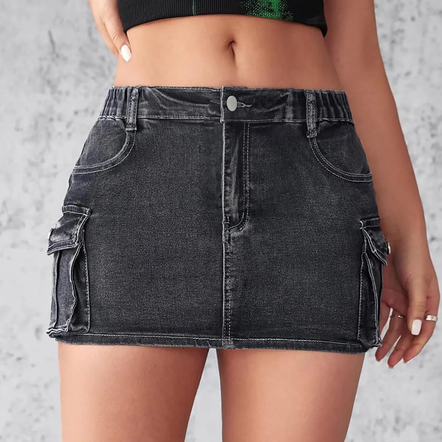 Mini Skirts for Women 2025 Solid Color Stretchy Low Waist Denim Skirt Lightweight 2025 Y2K Jean Bottoms with Pockets