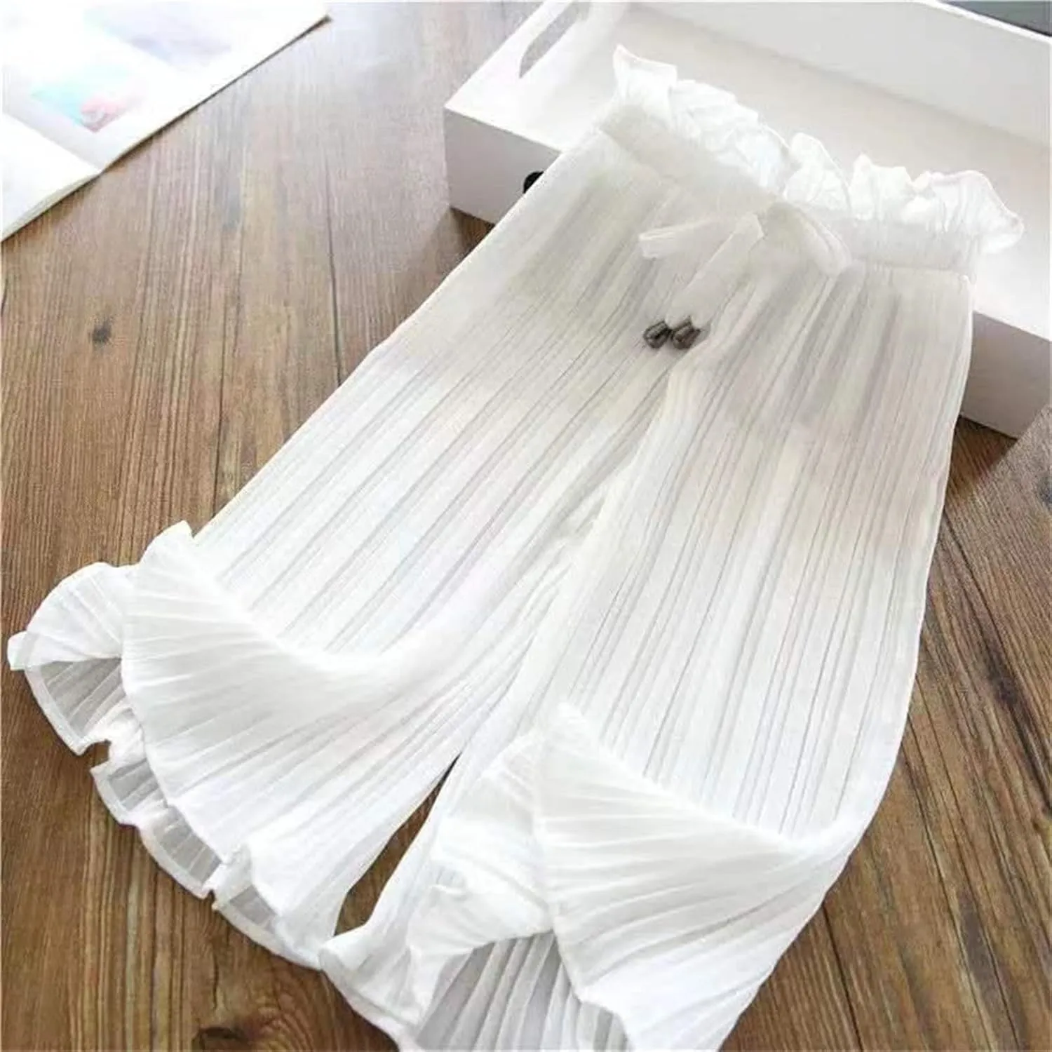 Moonker Toddler Girls Linen Wide Leg Pants Baggy Drawstin Elastic Waist Casual Ruffle Trousers Summer Gradient