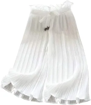 Moonker Toddler Girls Linen Wide Leg Pants Baggy Drawstin Elastic Waist Casual Ruffle Trousers Summer Gradient