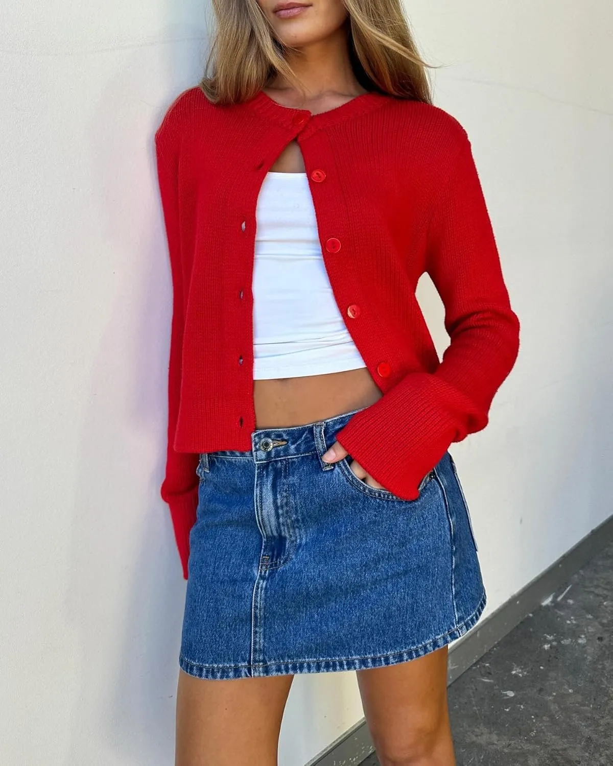 NUFIWI Women Retro Denim Skirt Low Rise Casual Mini Jean Skirts Low Waisted Button Front Short Cargo Skirt with Pockets
