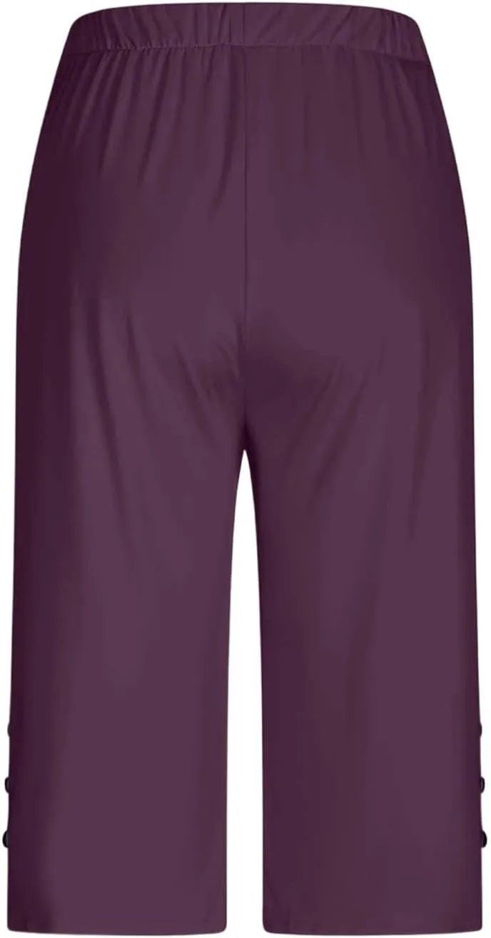Oplxuo Capri Pants for Women Casual Summer Dressy Pull On Stretch High Waisted Buttons Slit Bottom Crop Work Leggings