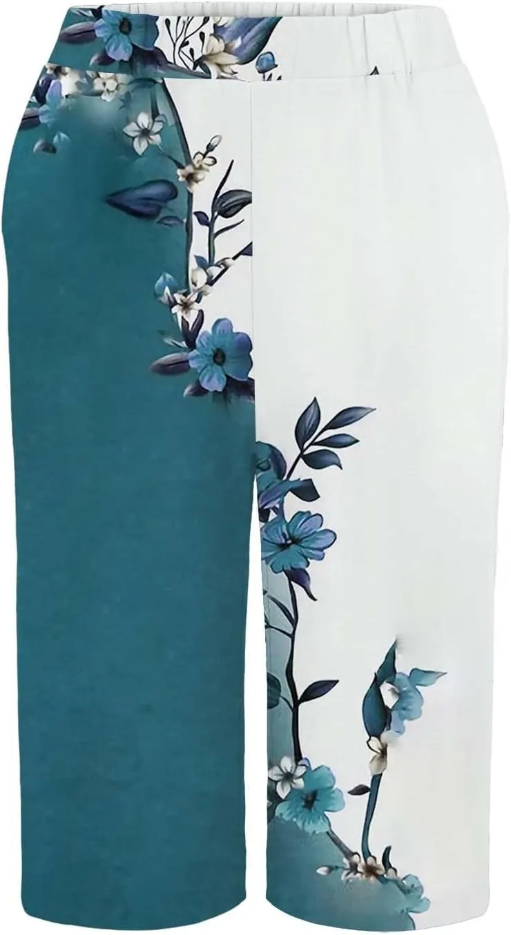 Pedal Pushers for Women 2025 Linen Pant Summer Wide Leg Knee Length Capris Lightweight Boho Loose Beach Pants