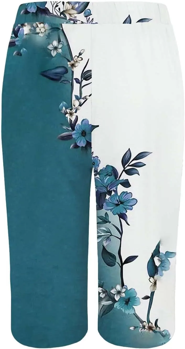 Pedal Pushers for Women 2025 Linen Pant Summer Wide Leg Knee Length Capris Lightweight Boho Loose Beach Pants