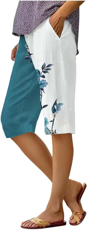Pedal Pushers for Women 2025 Linen Pant Summer Wide Leg Knee Length Capris Lightweight Boho Loose Beach Pants