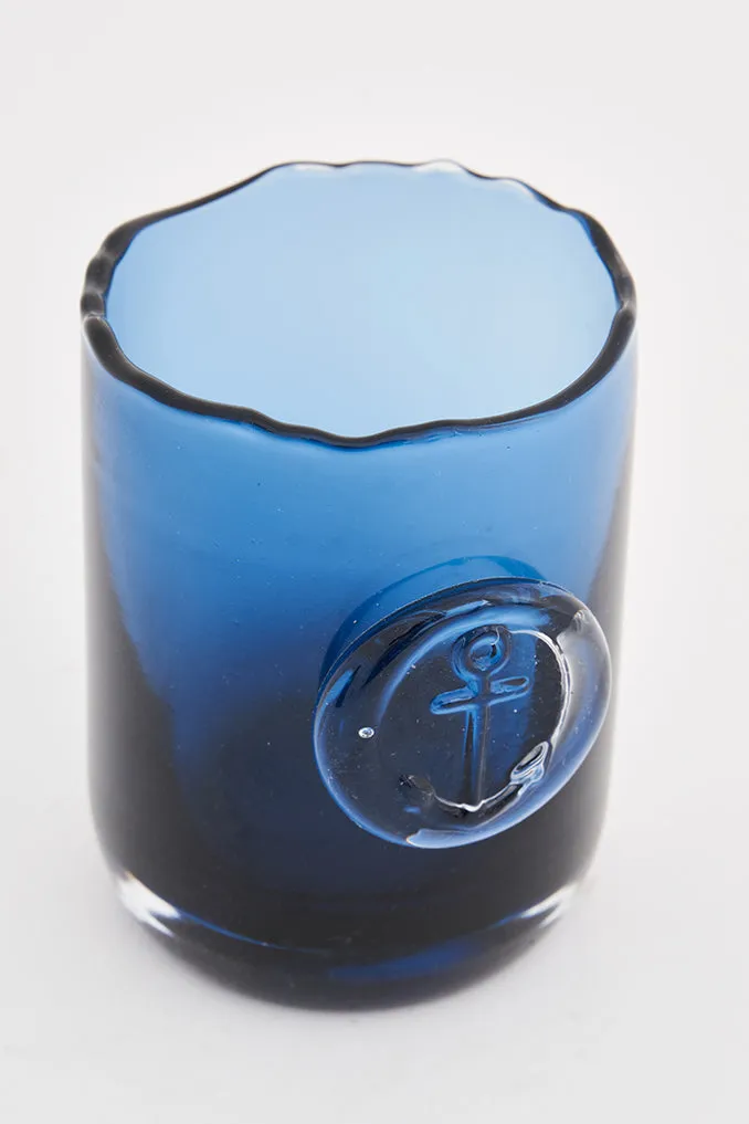 Portavelas de cristal con sello de ancla