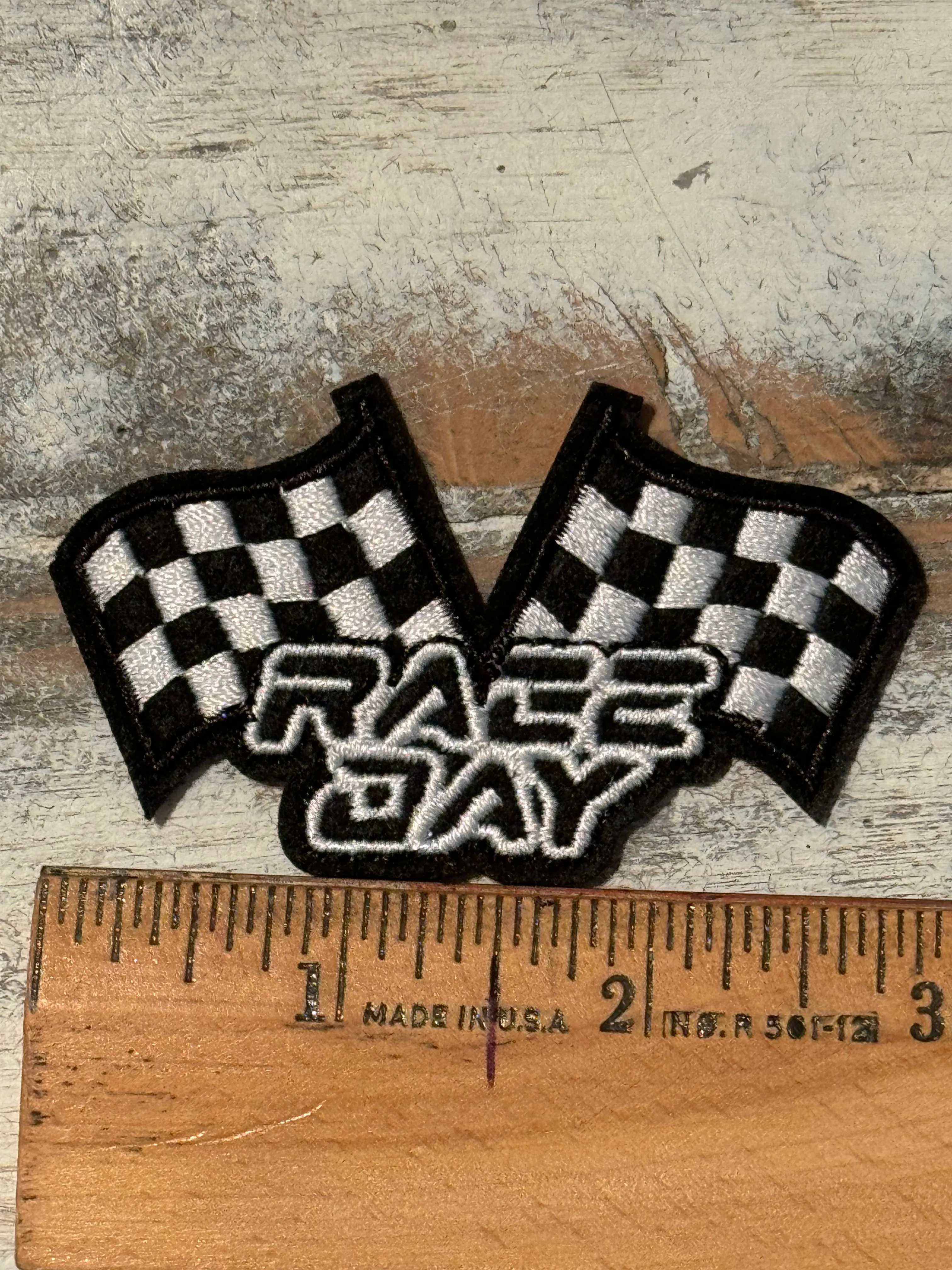 Race Day Checkered Flags & Lightening Bolt Iron On Patches