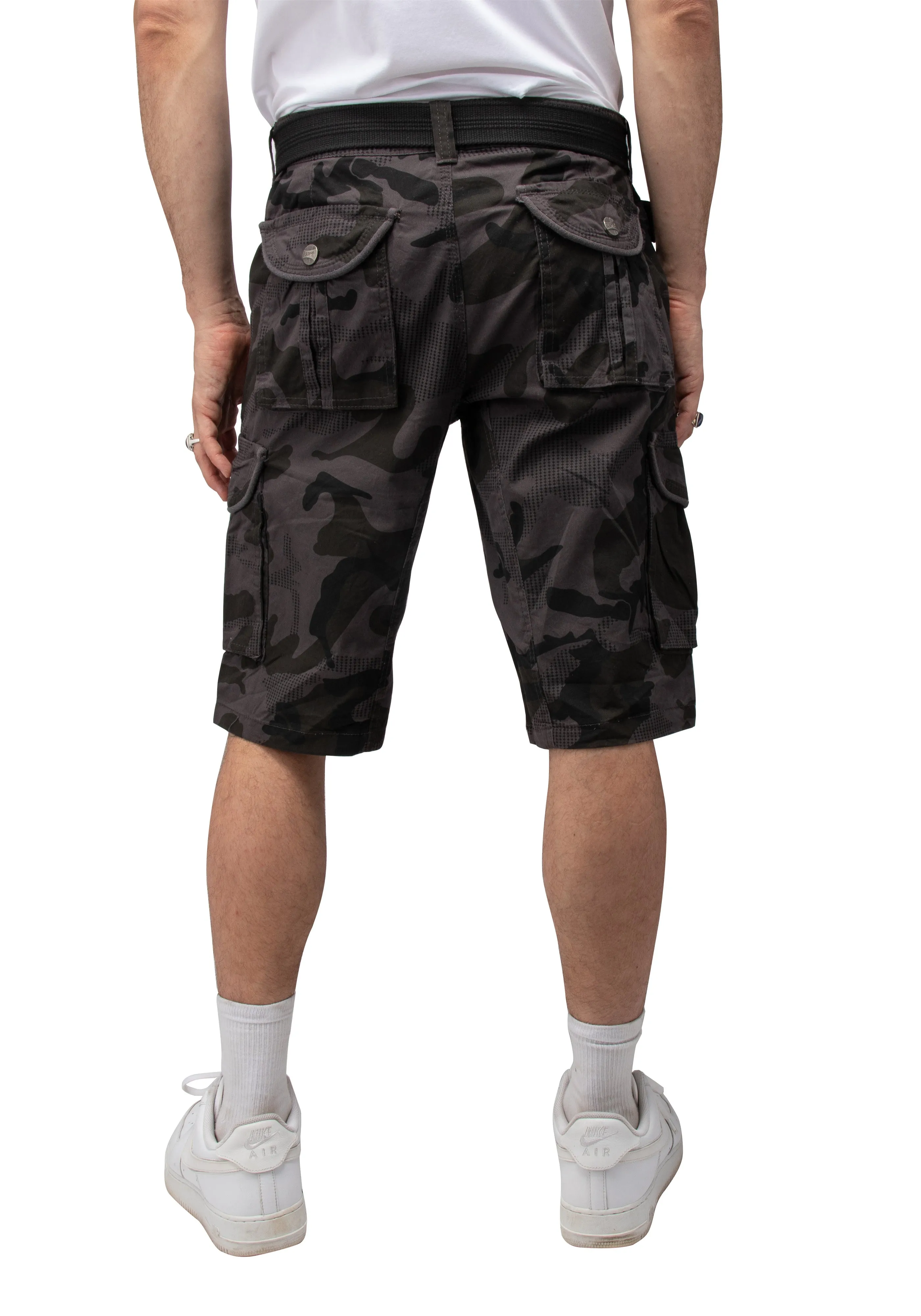 Raw X Men's 12.5" Inseam Belted Cargo Shorts with Snap Button