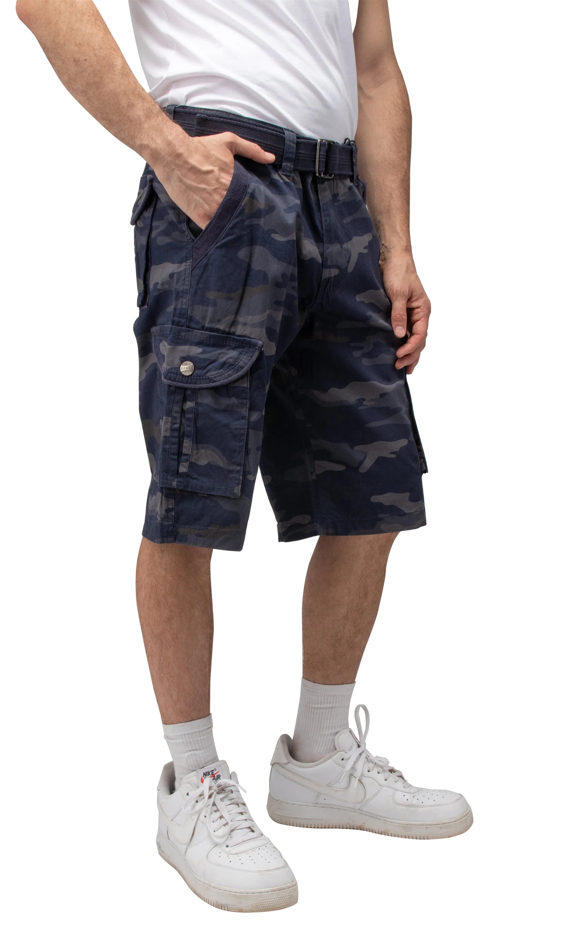 Raw X Men's 12.5" Inseam Belted Cargo Shorts with Snap Button