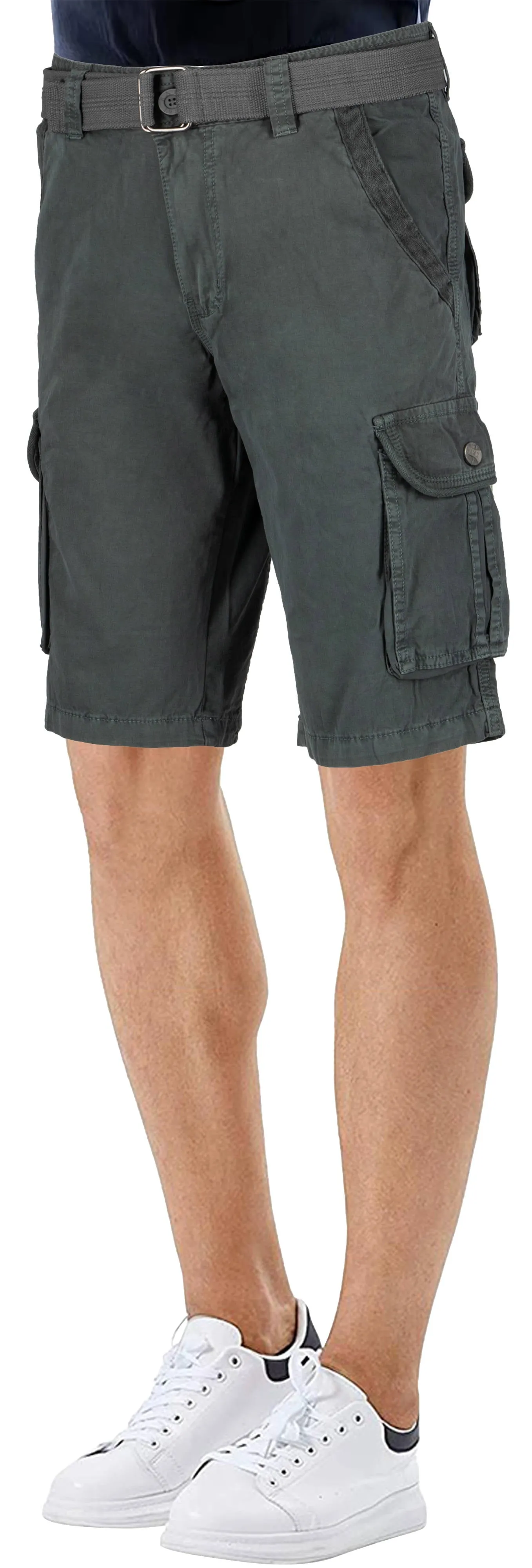 Raw X Men's 12.5" Inseam Belted Cargo Shorts with Snap Button
