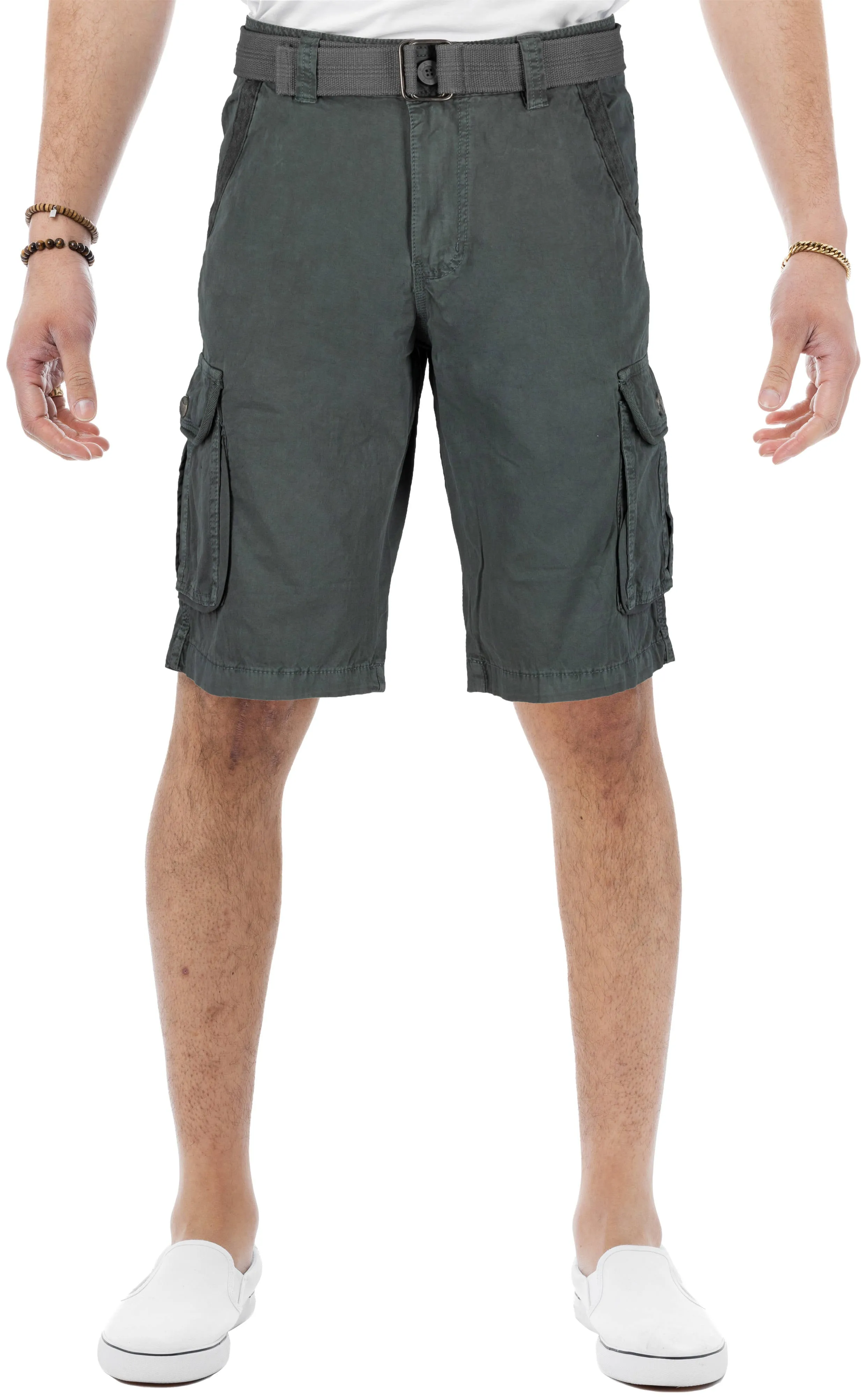 Raw X Men's 12.5" Inseam Belted Cargo Shorts with Snap Button