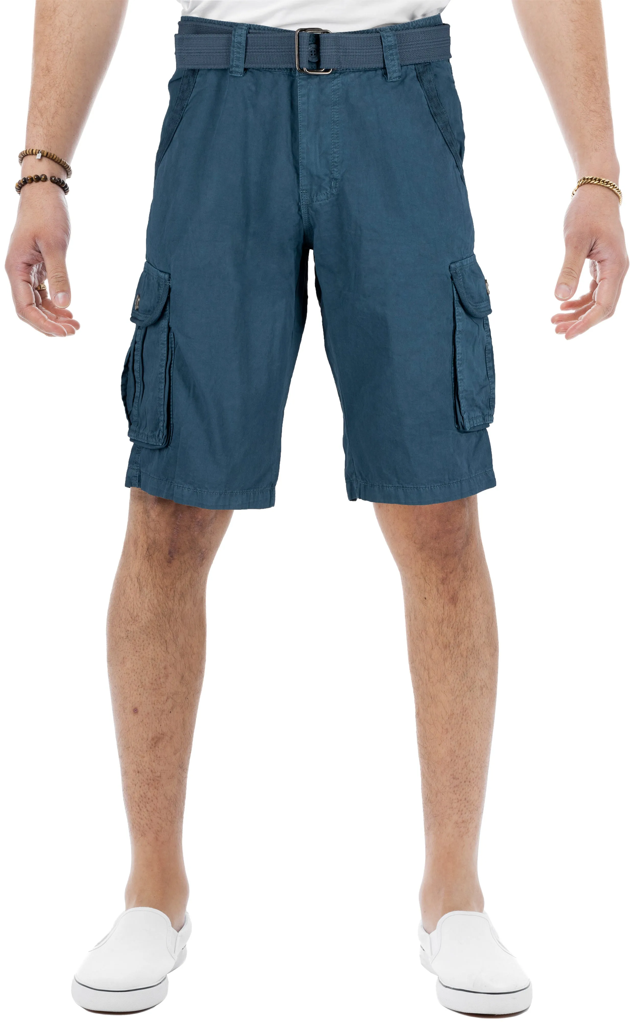 Raw X Men's 12.5" Inseam Belted Cargo Shorts with Snap Button