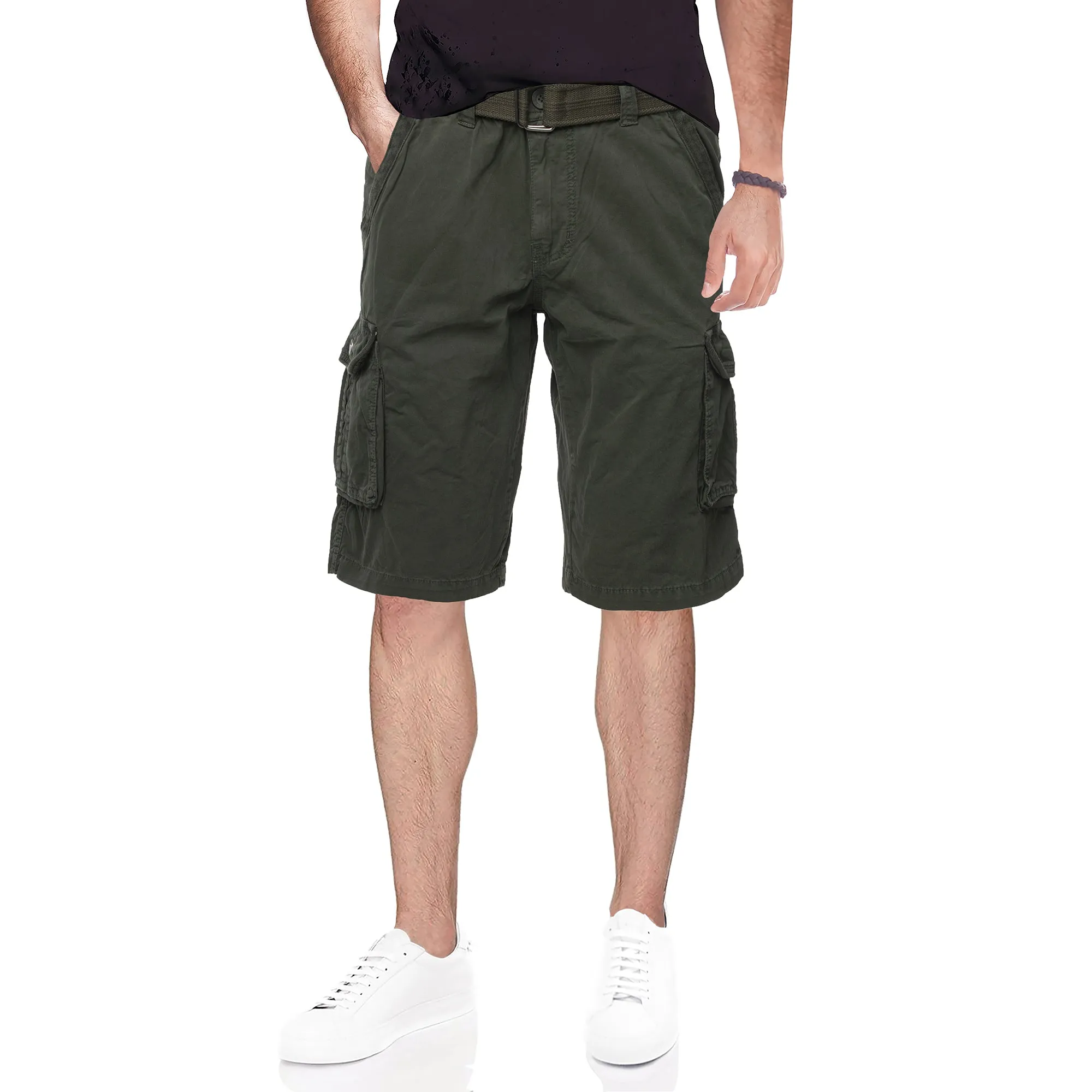 Raw X Men's 12.5" Inseam Belted Cargo Shorts with Snap Button