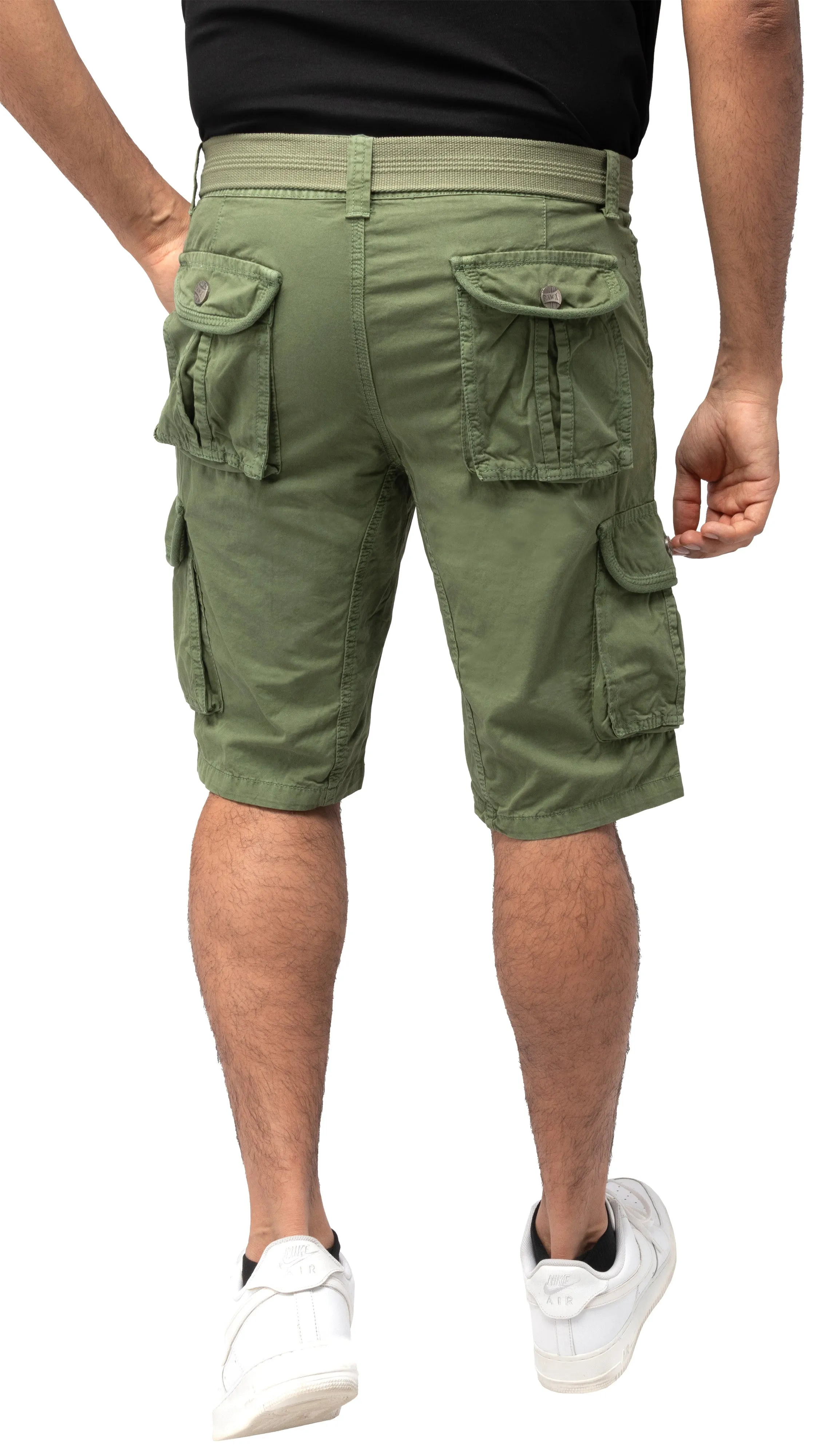 Raw X Men's 12.5" Inseam Belted Cargo Shorts with Snap Button