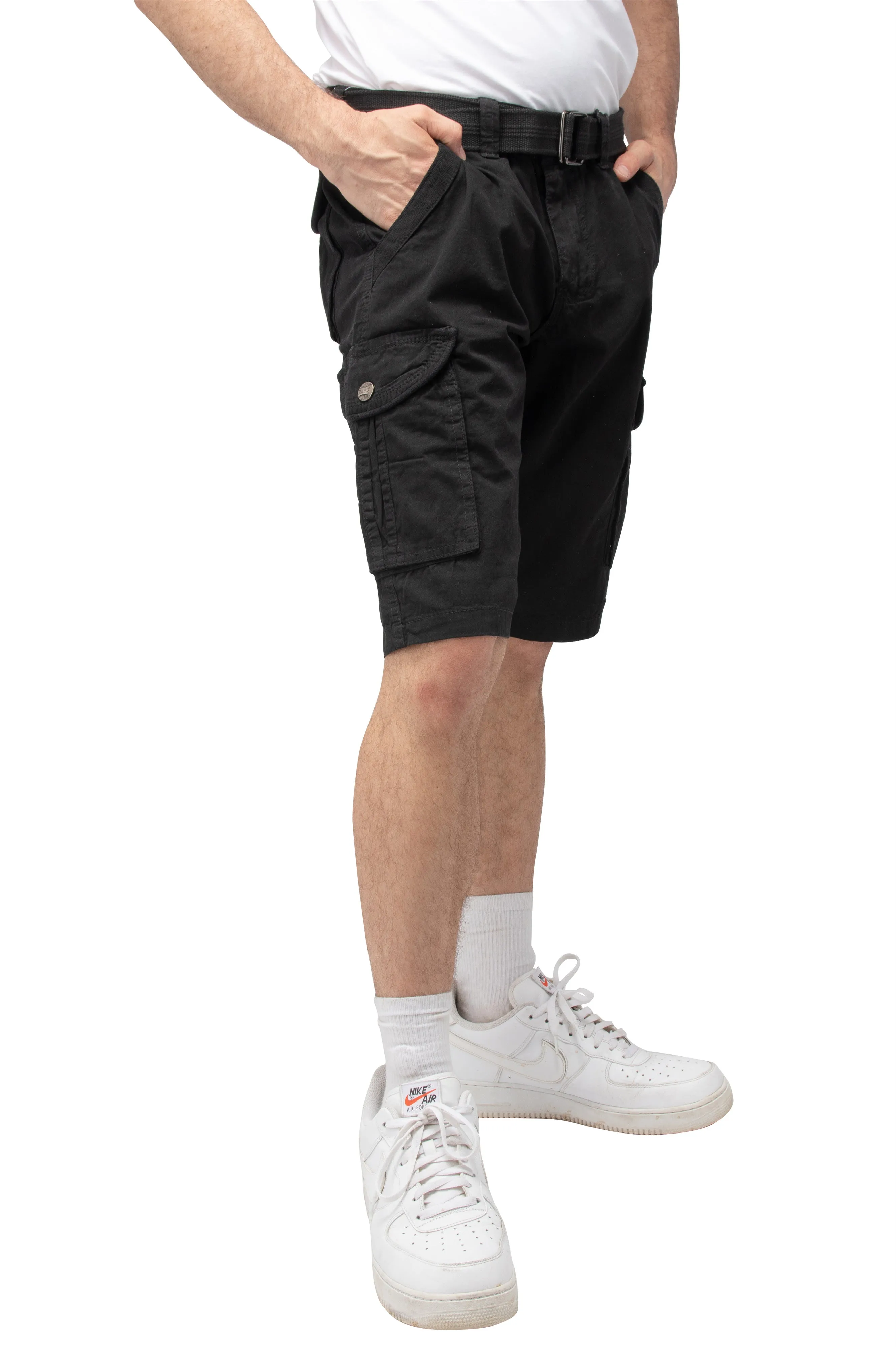 Raw X Men's 12.5" Inseam Belted Cargo Shorts with Snap Button