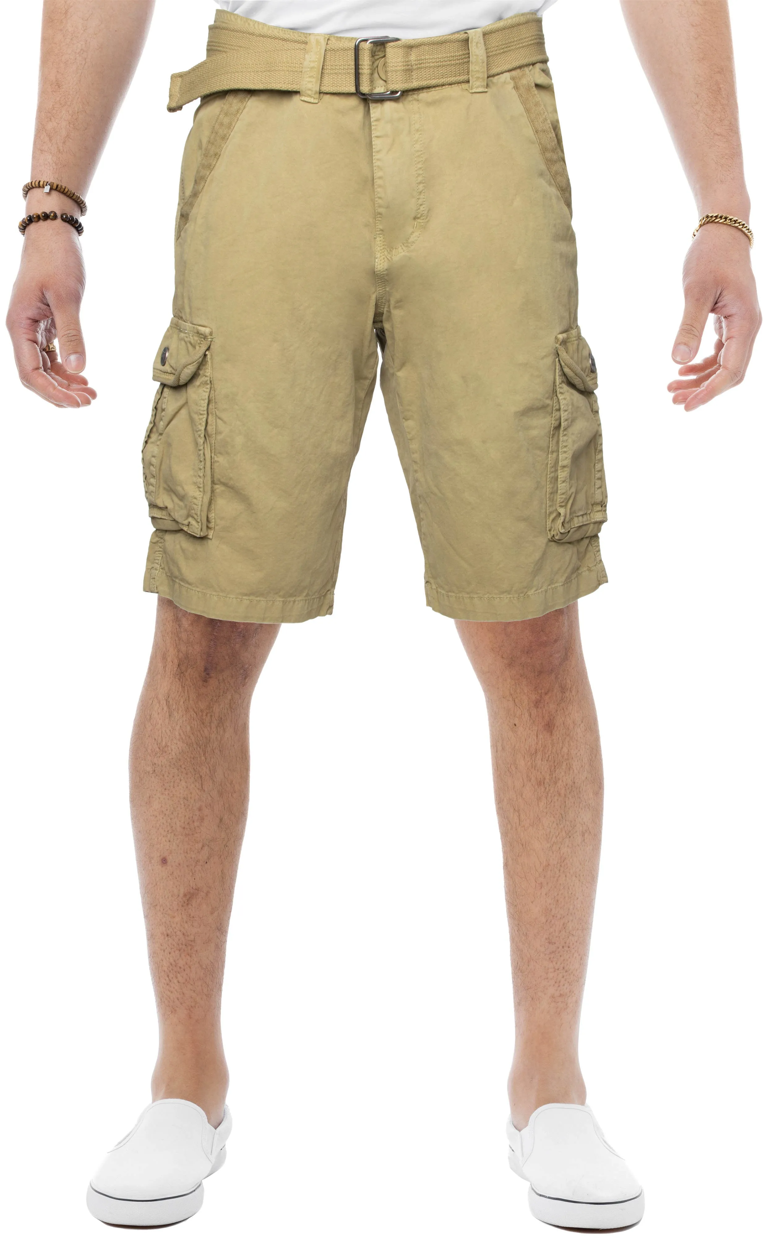 Raw X Men's 12.5" Inseam Belted Cargo Shorts with Snap Button