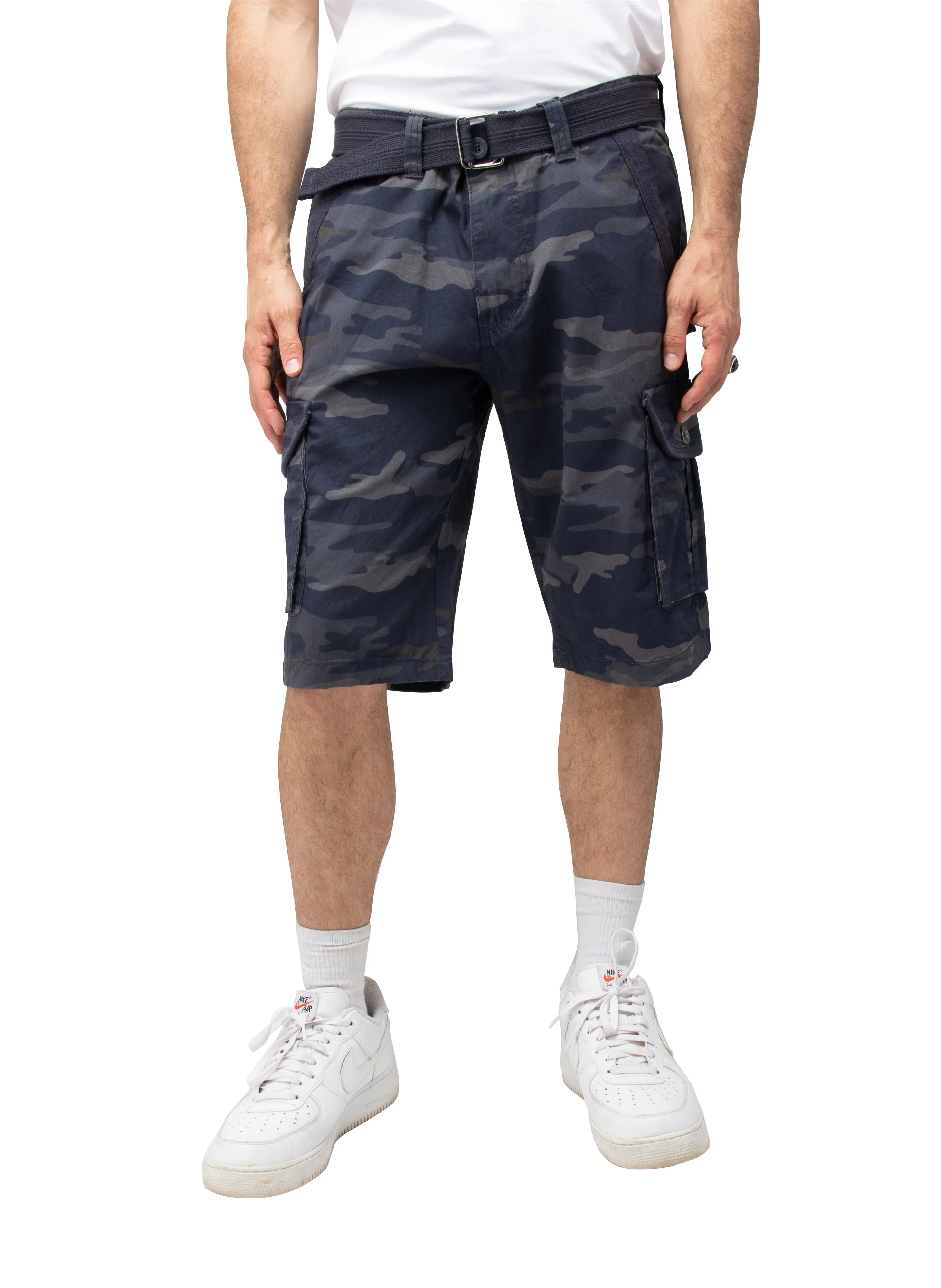 Raw X Men's 12.5" Inseam Belted Cargo Shorts with Snap Button