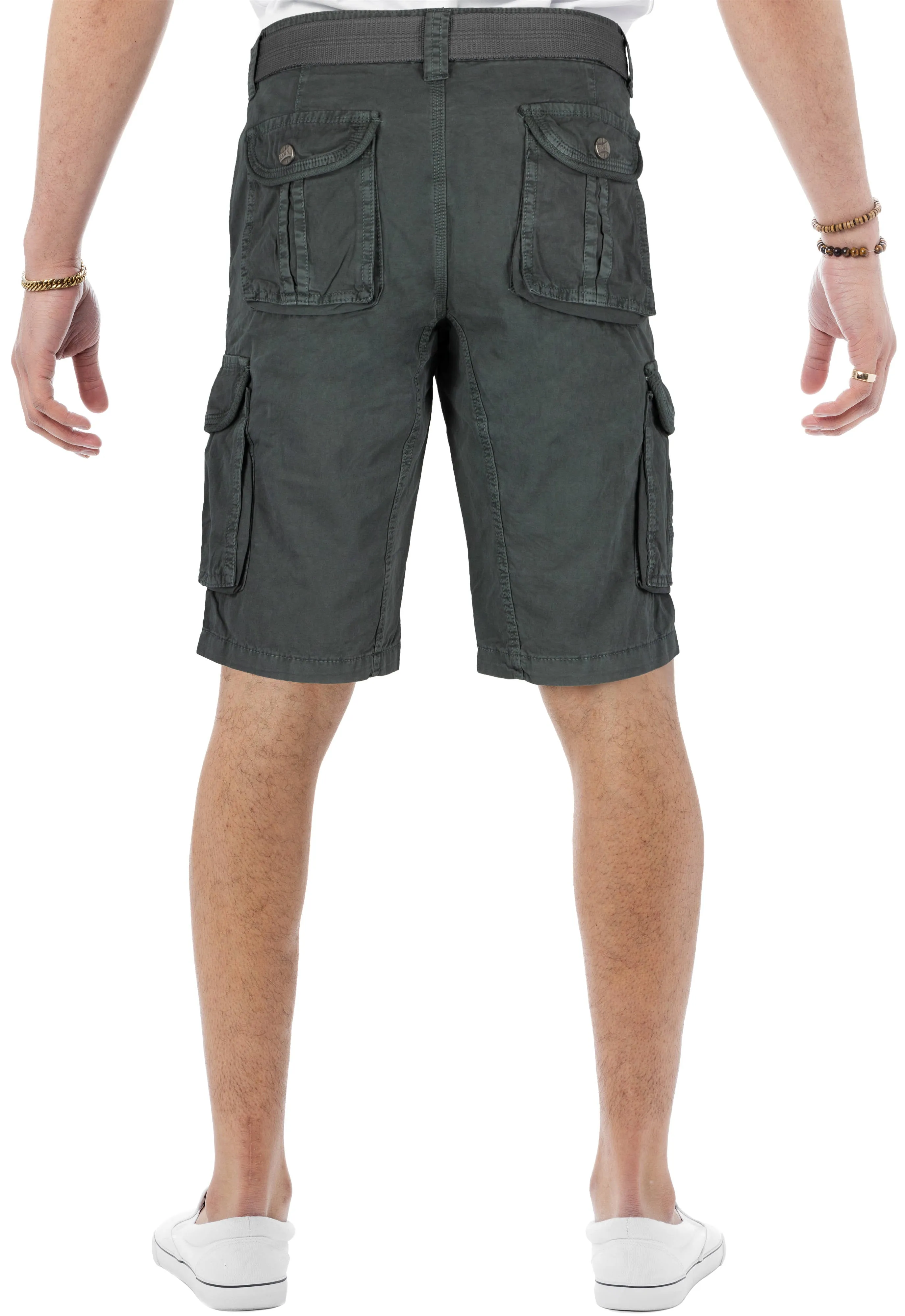 Raw X Men's 12.5" Inseam Belted Cargo Shorts with Snap Button