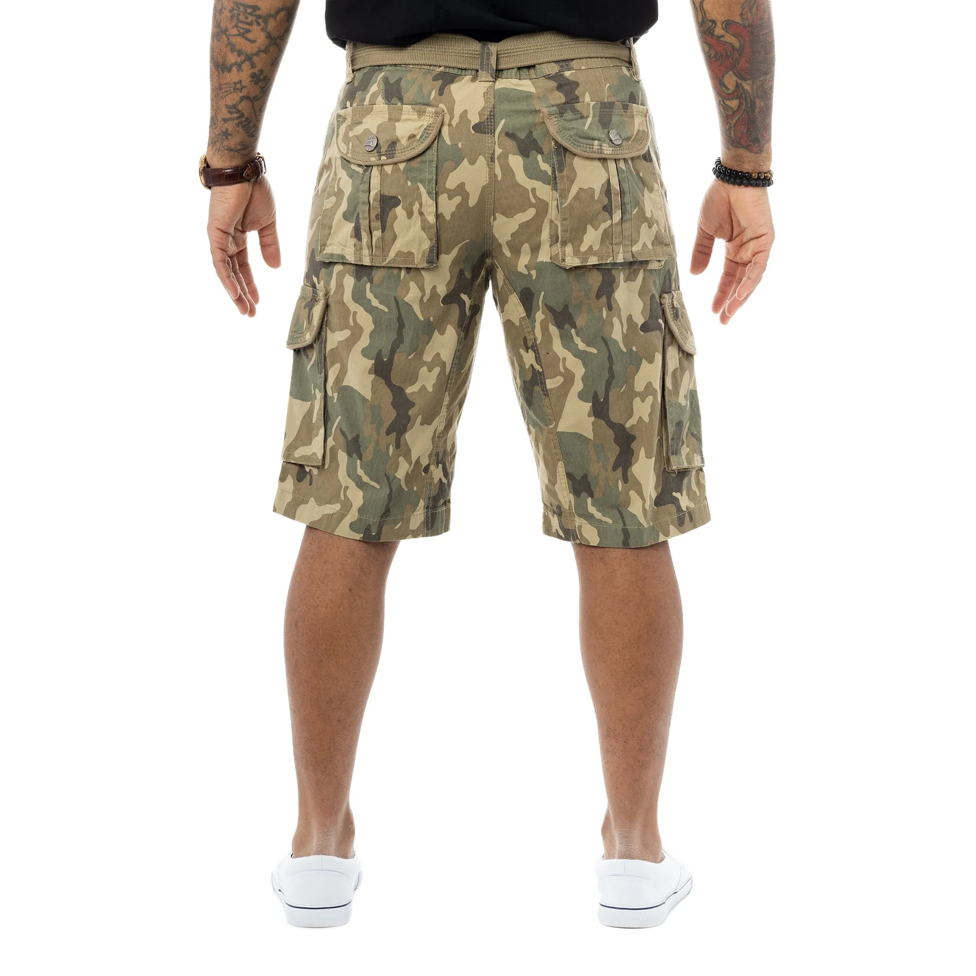 Raw X Men's 12.5" Inseam Belted Cargo Shorts with Snap Button