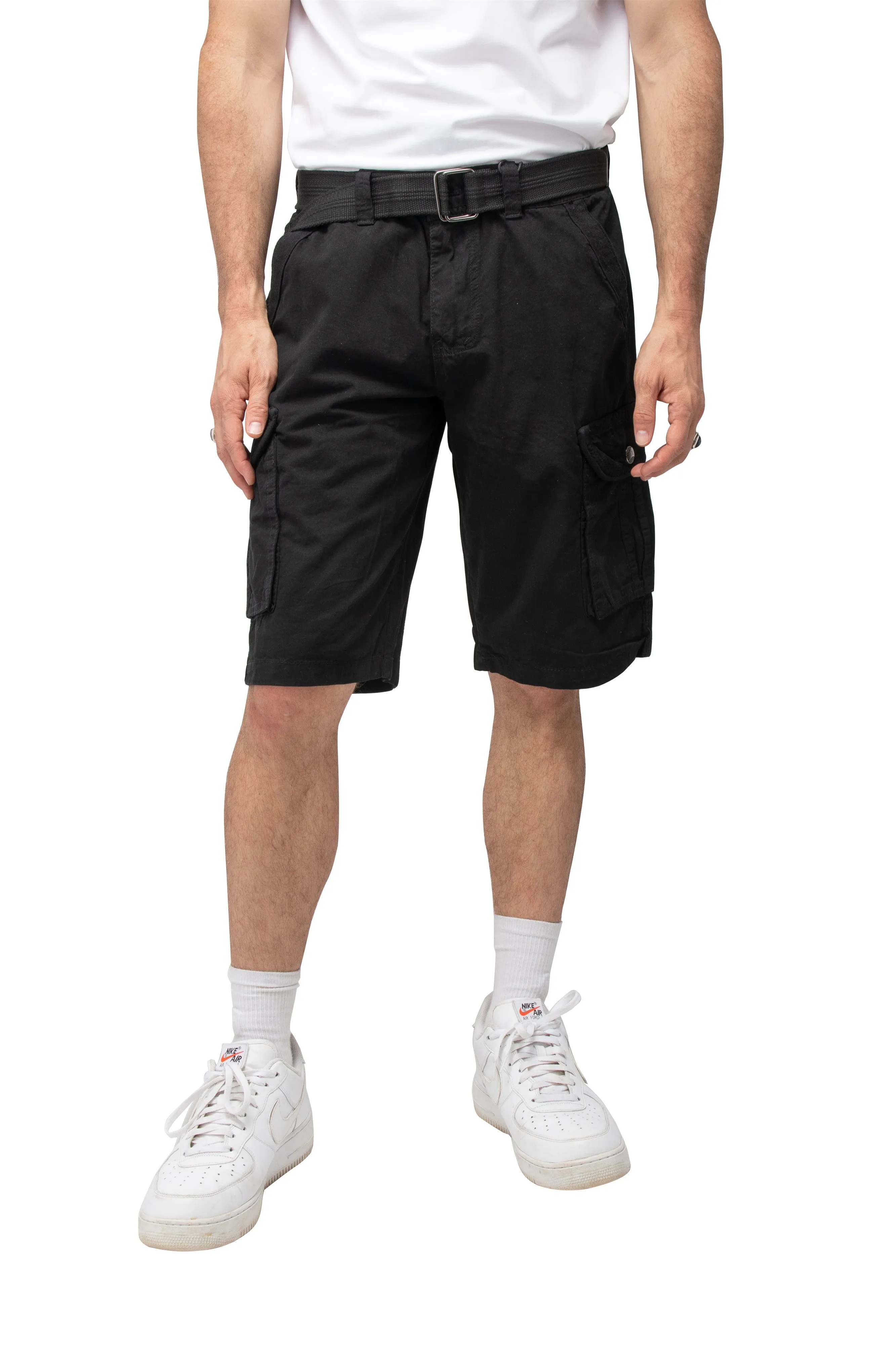 Raw X Men's 12.5" Inseam Belted Cargo Shorts with Snap Button