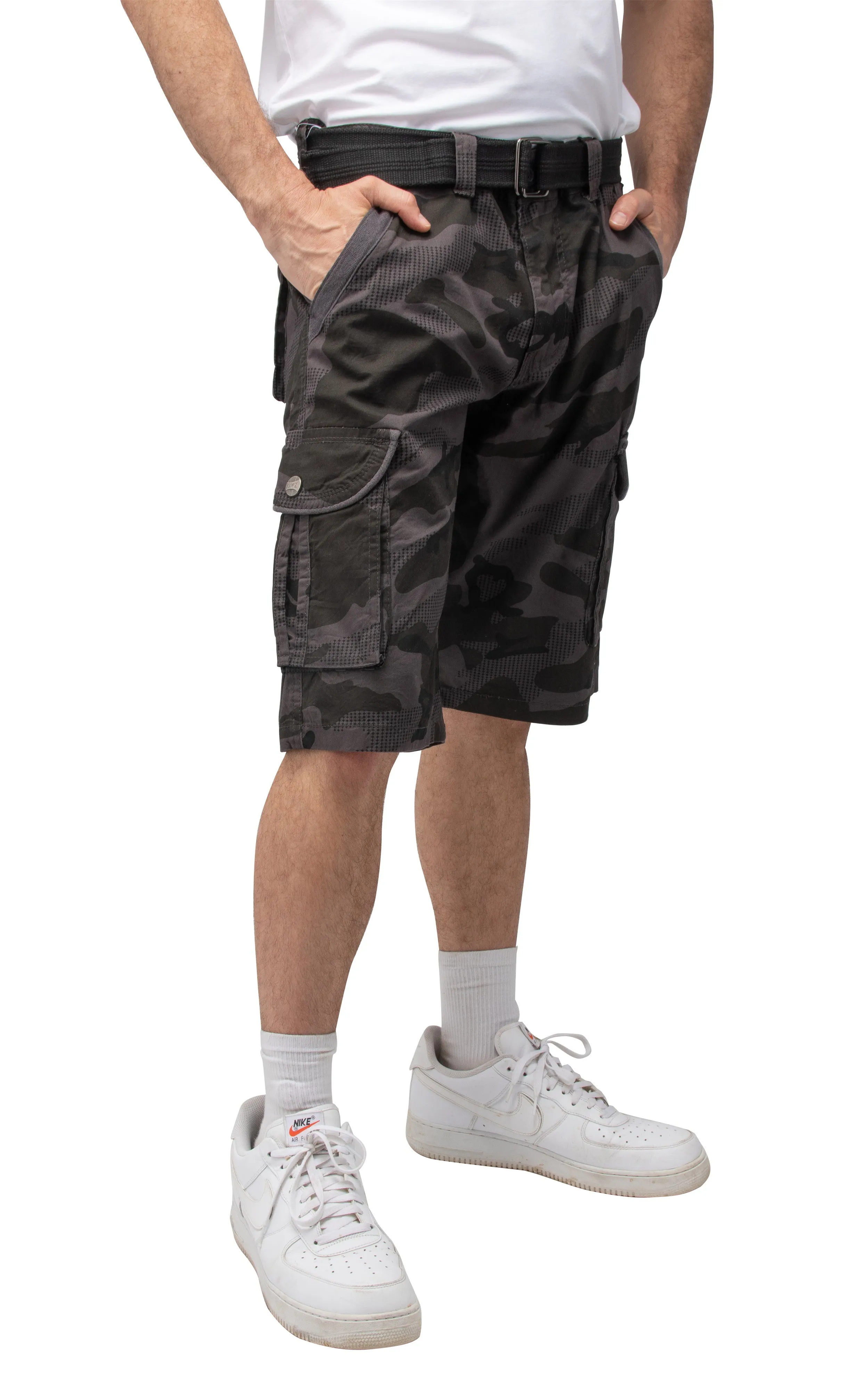 Raw X Men's 12.5" Inseam Belted Cargo Shorts with Snap Button