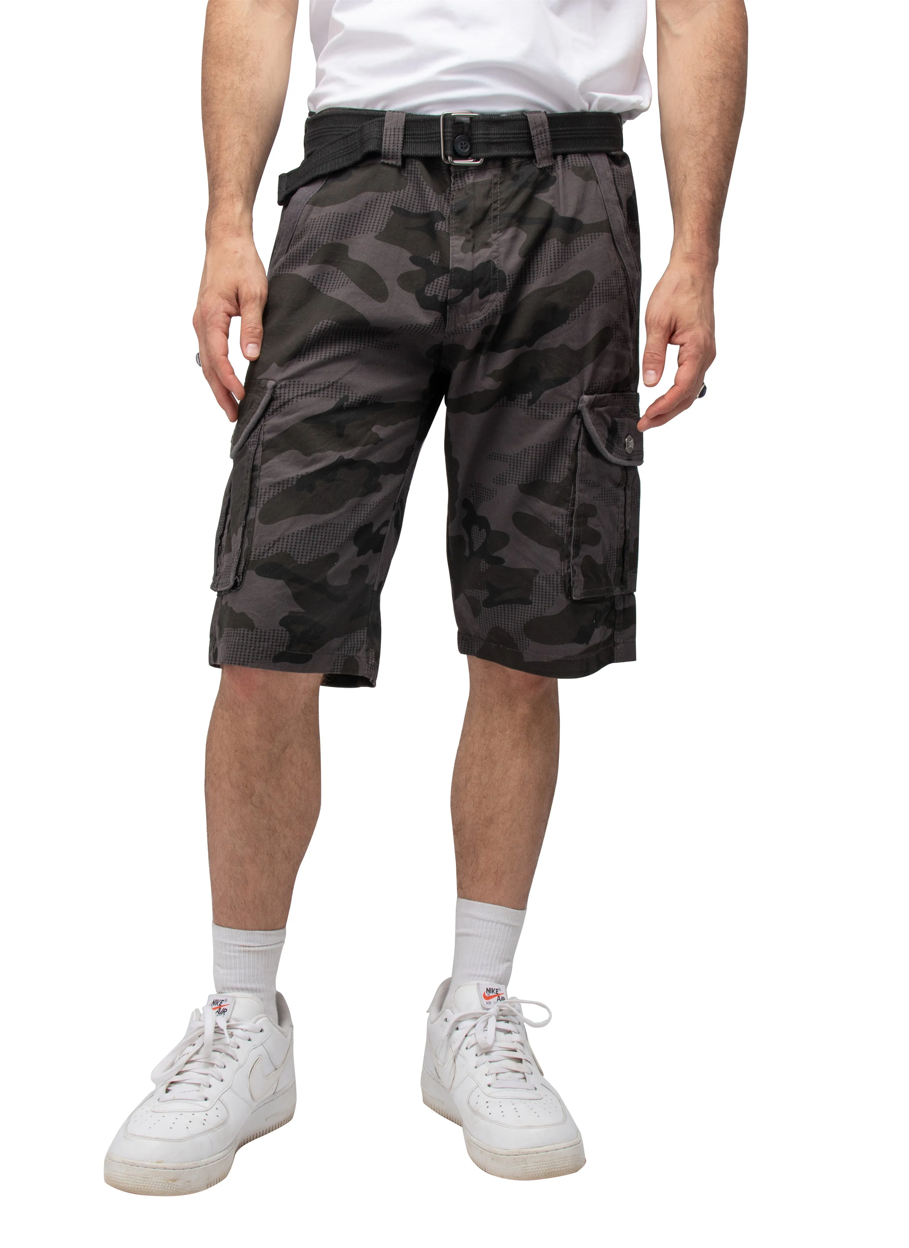 Raw X Men's 12.5" Inseam Belted Cargo Shorts with Snap Button
