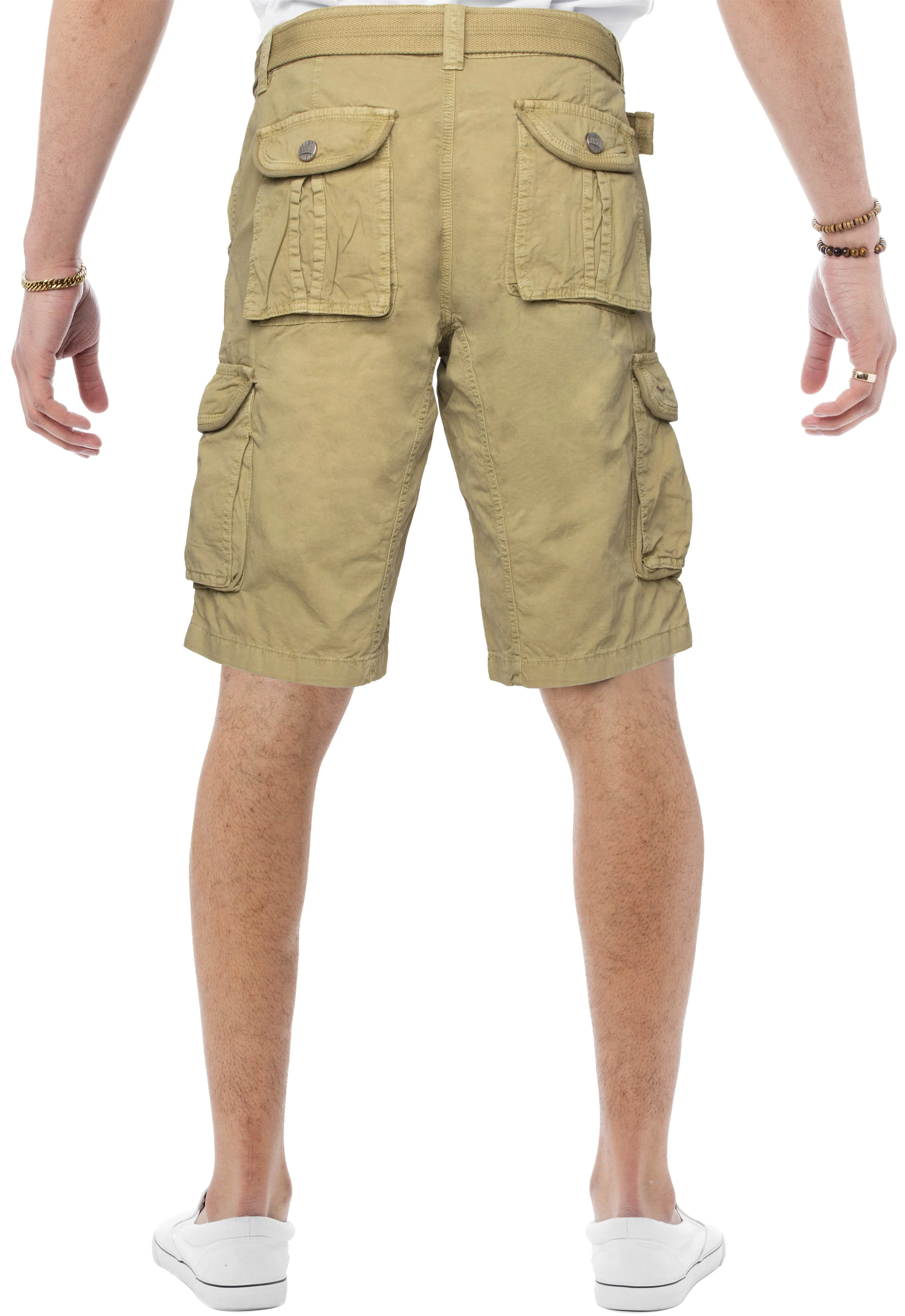 Raw X Men's 12.5" Inseam Belted Cargo Shorts with Snap Button