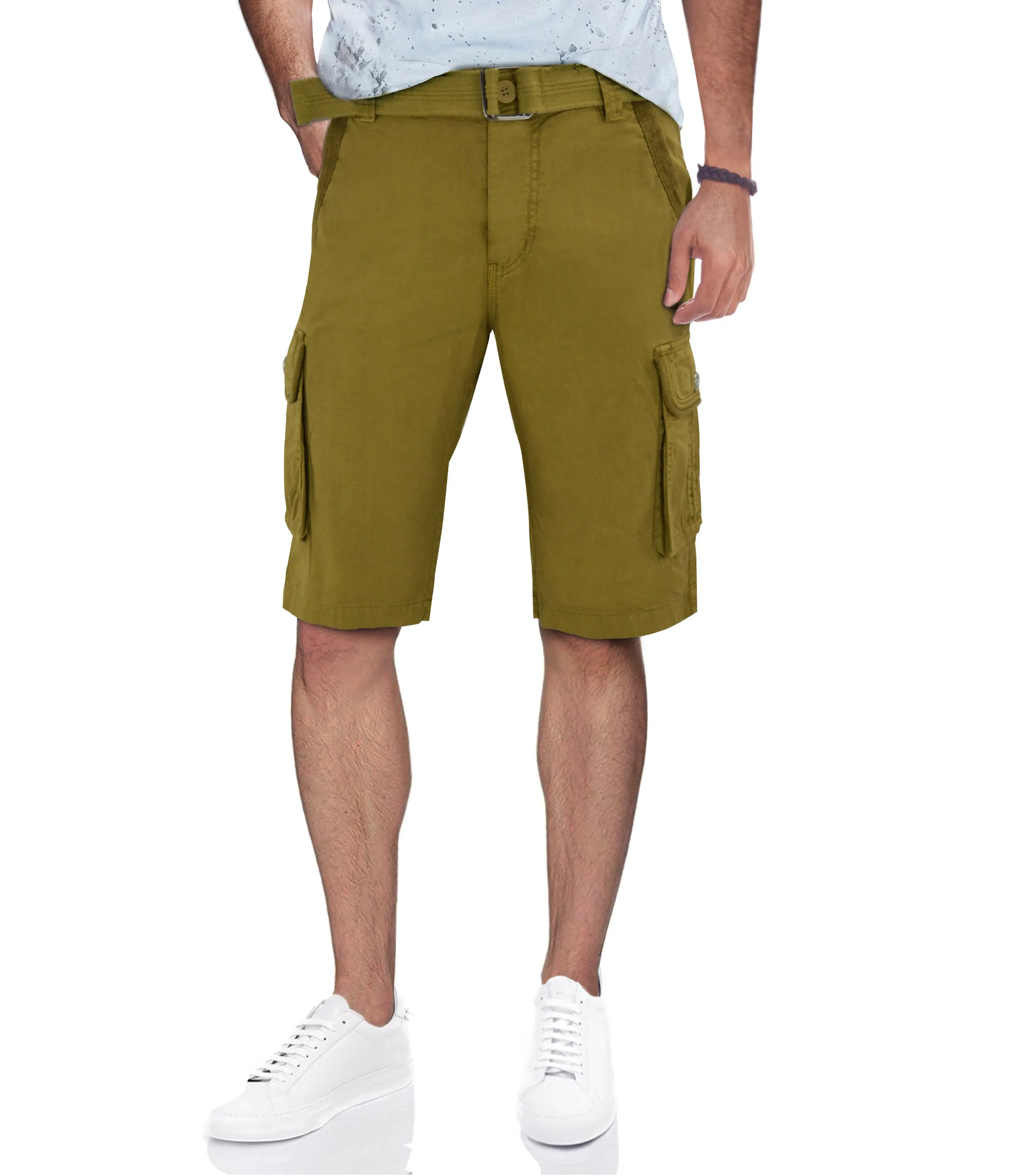 Raw X Men's 12.5" Inseam Belted Cargo Shorts with Snap Button
