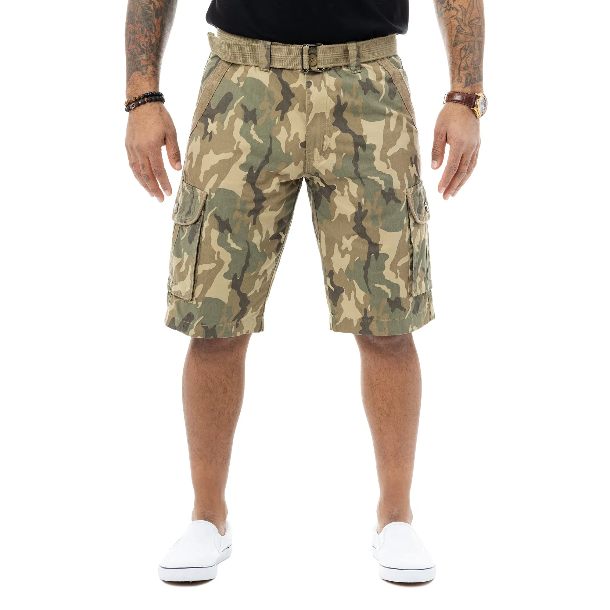 Raw X Men's 12.5" Inseam Belted Cargo Shorts with Snap Button