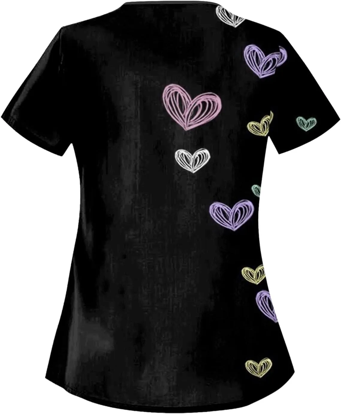 Scrubs for Women Short Sleeve Slant Collar Care Workwear Dressy Print T Shirts Classic Scrubs Tops with 4 Pockets