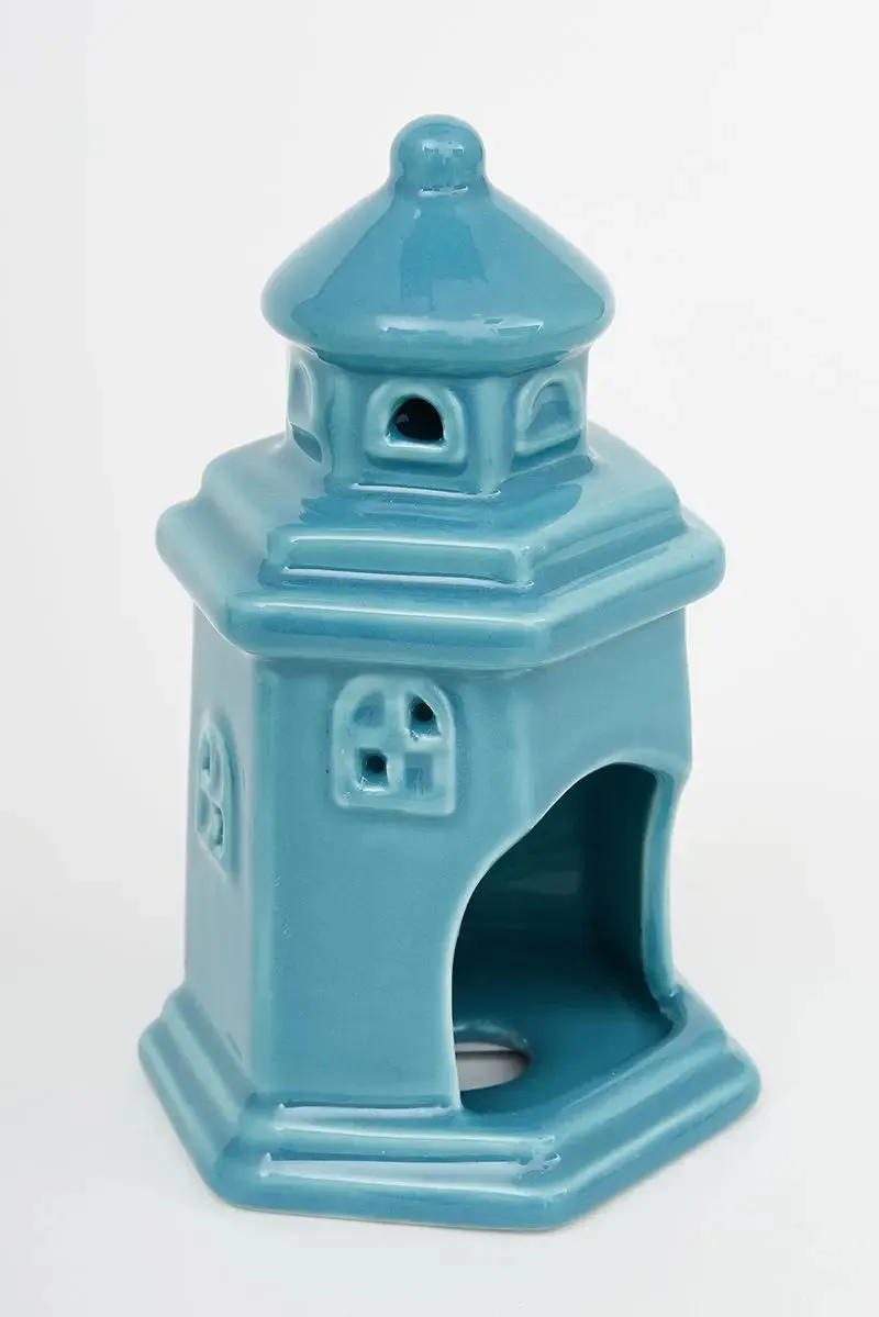 Set de 3 portavelas de cerámica con forma de faro