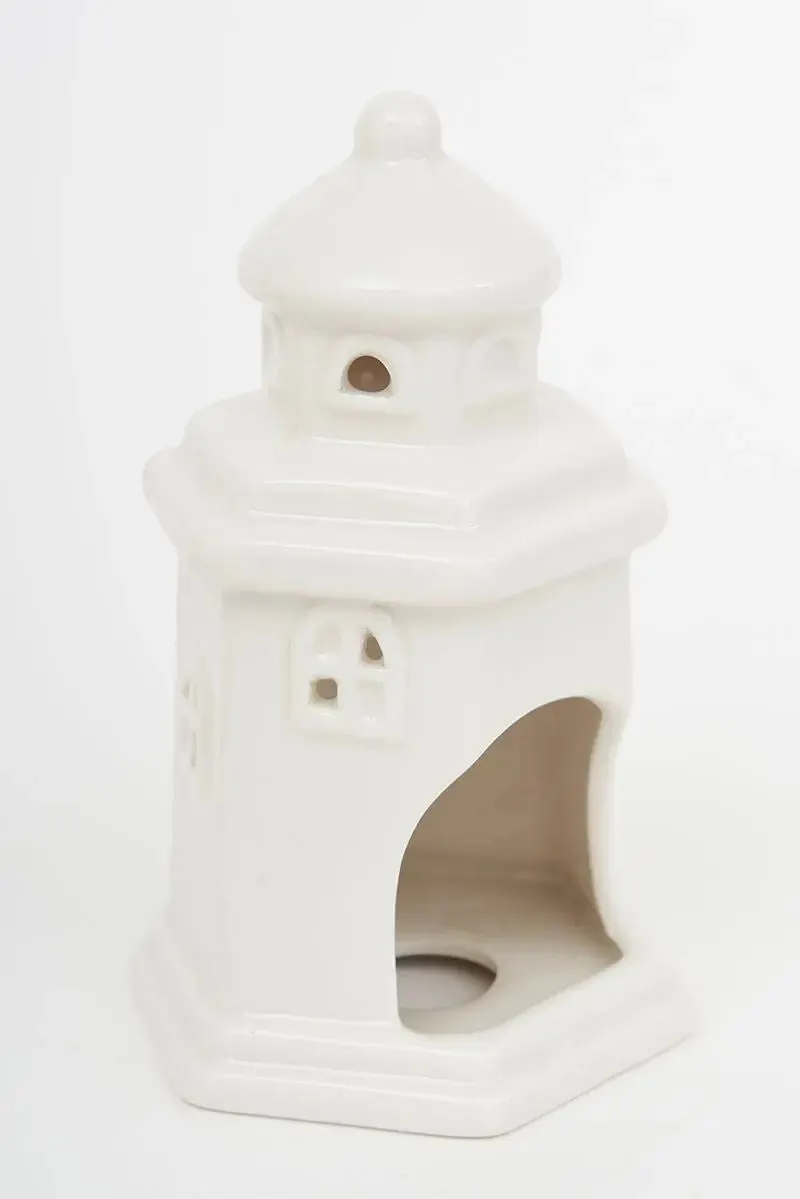 Set de 3 portavelas de cerámica con forma de faro