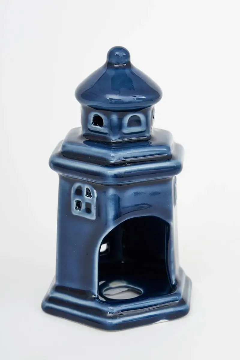 Set de 3 portavelas de cerámica con forma de faro