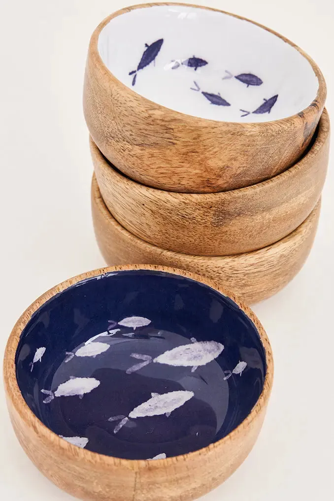 Set de 4 boles de madera esmaltada con peces
