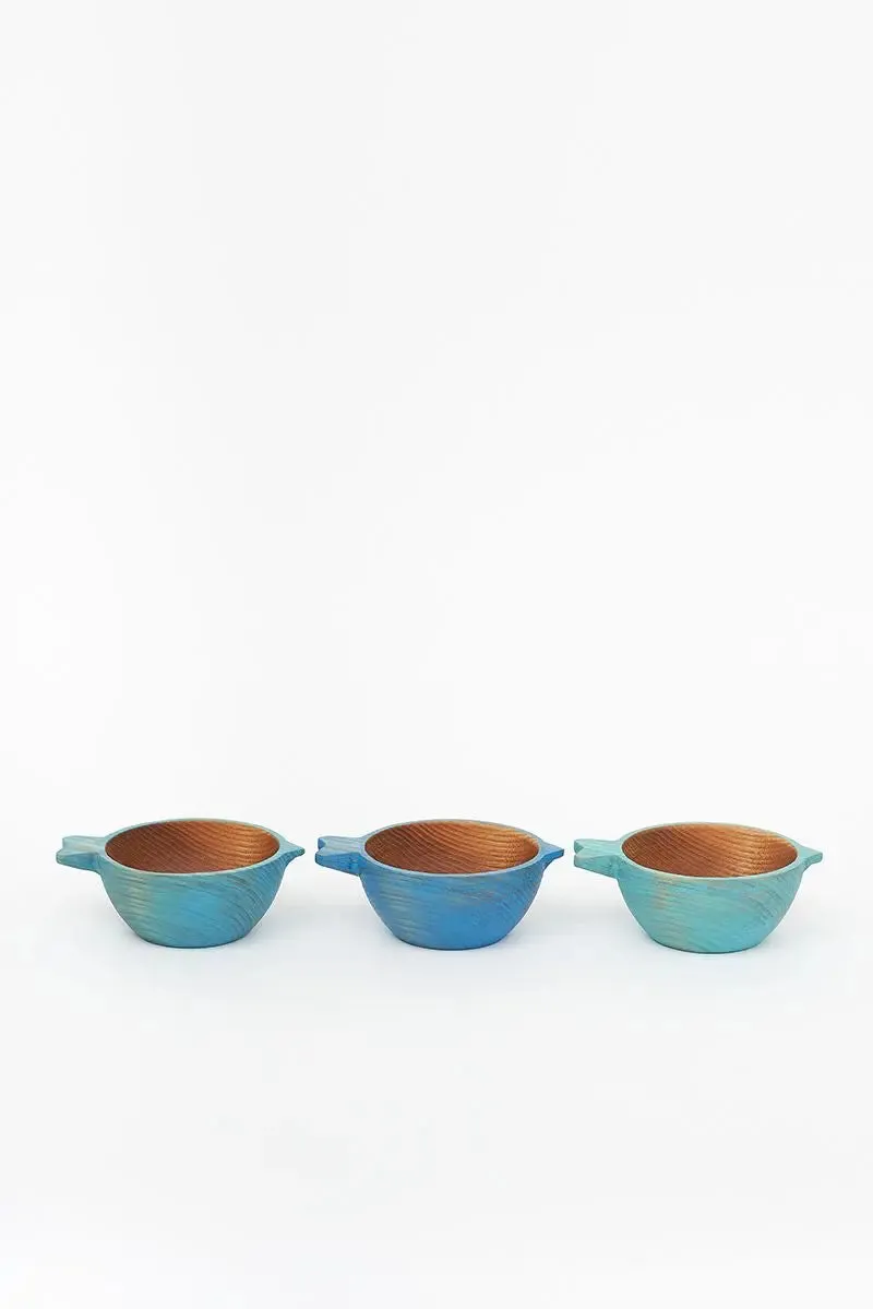 Set de tres cuencos de madera pez