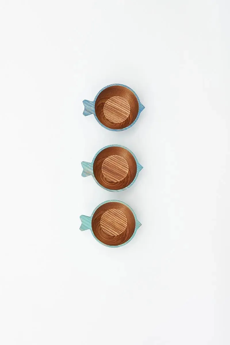 Set de tres cuencos de madera pez