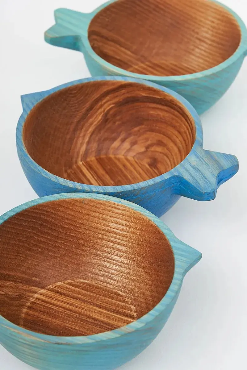 Set de tres cuencos de madera pez