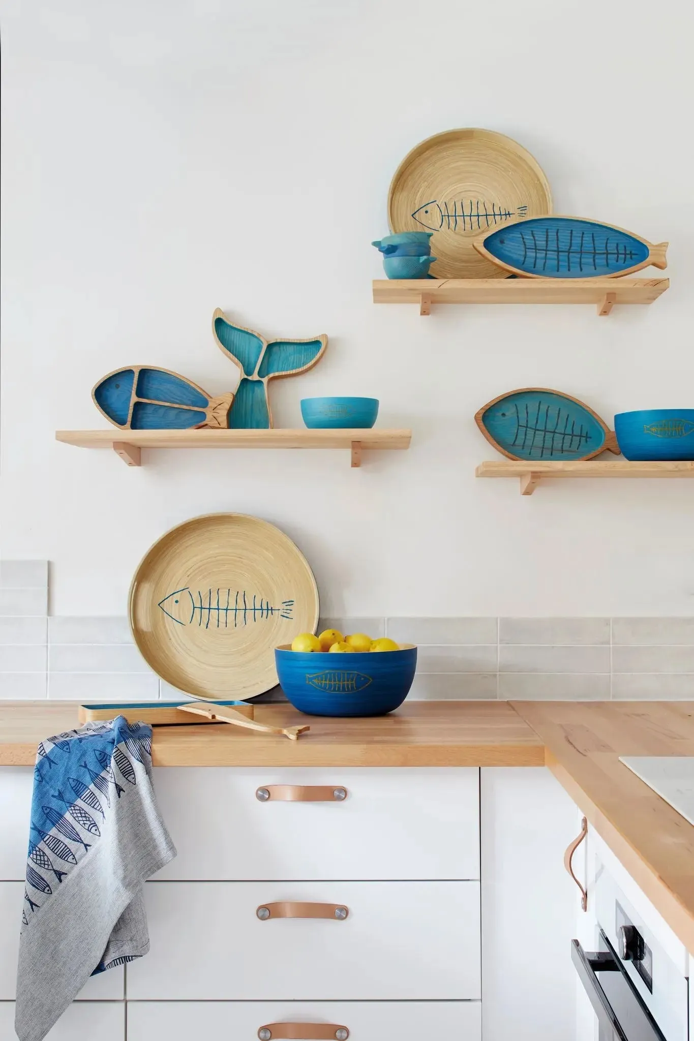 Set de tres cuencos de madera pez