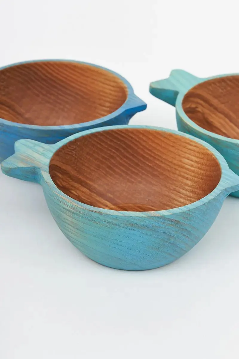 Set de tres cuencos de madera pez