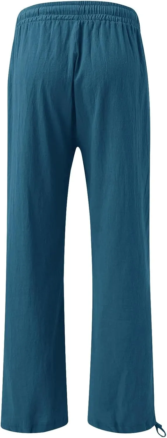 SHAOBGE Linen Pants Women Comfy Flowy Wide Leg Pants Trousers Summer High Waisted Beach Palazzo Pants with Pockets 2024