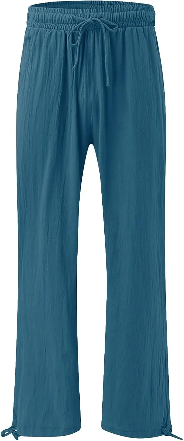 SHAOBGE Linen Pants Women Comfy Flowy Wide Leg Pants Trousers Summer High Waisted Beach Palazzo Pants with Pockets 2024