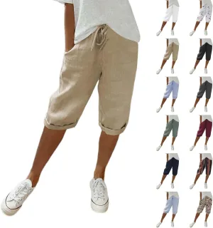SHAOBGE Summer Pants for Women 2024 Women's Knee Length Short Pants Ladies Loose Drawstring Casual Trendy Pants