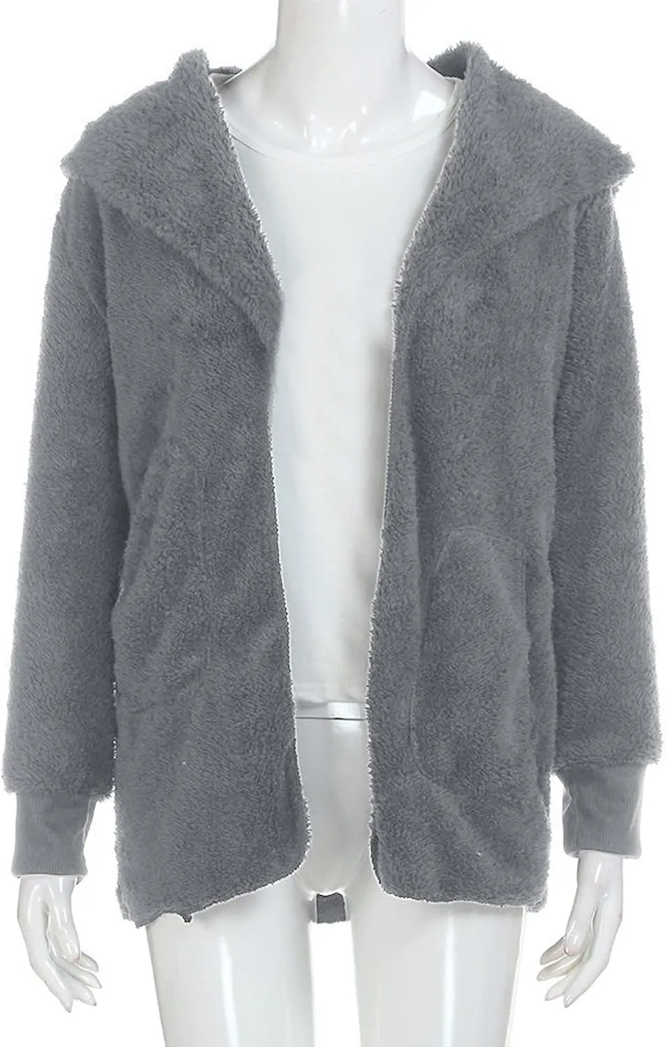 Sherpa Jacket Women Fuzzy Fleece Oversized Open Front Cardigan Hooded Soft Fluffy Robe Winter Coats with Pockets