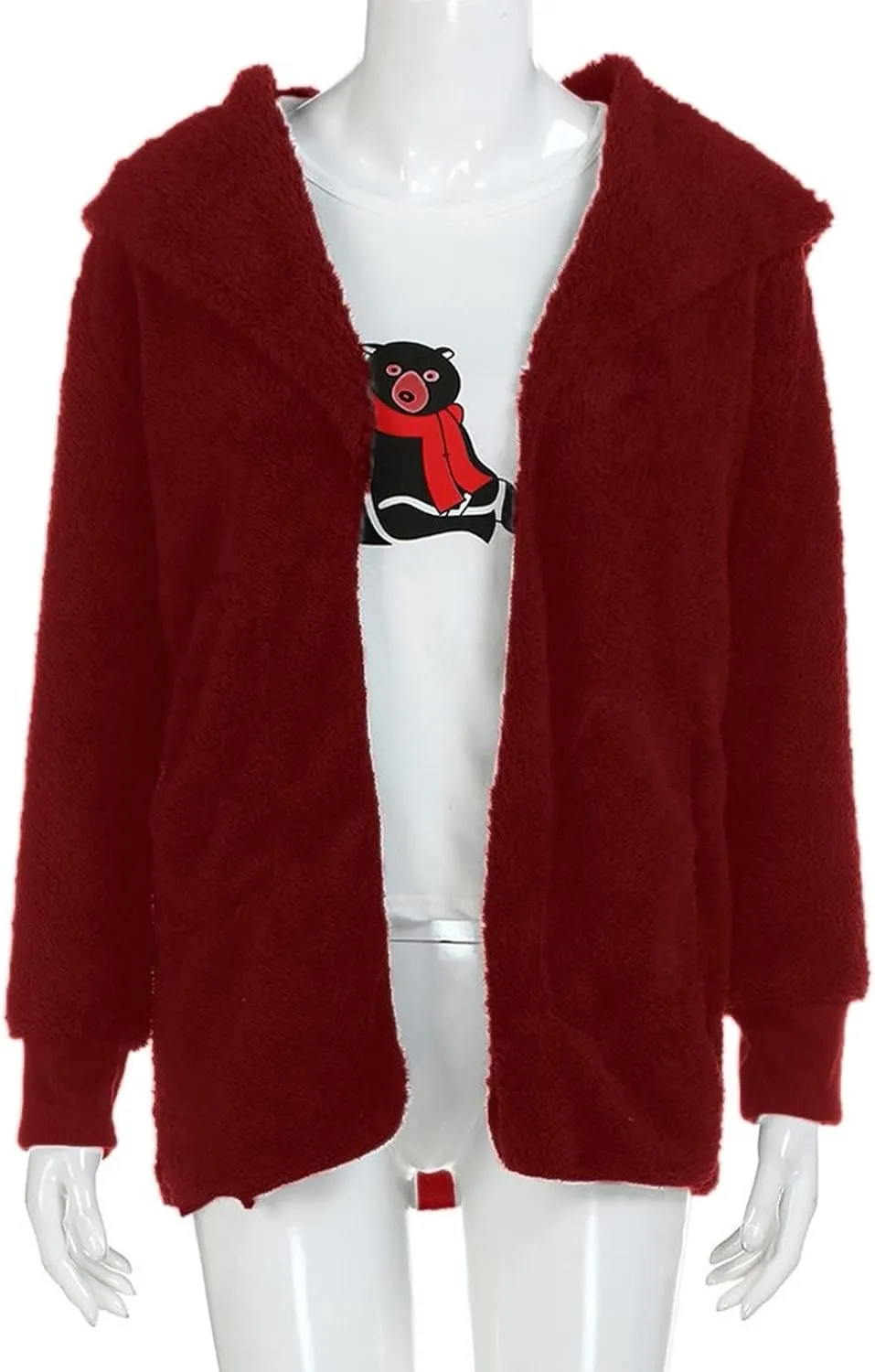 Sherpa Jacket Women Fuzzy Fleece Oversized Open Front Cardigan Hooded Soft Fluffy Robe Winter Coats with Pockets