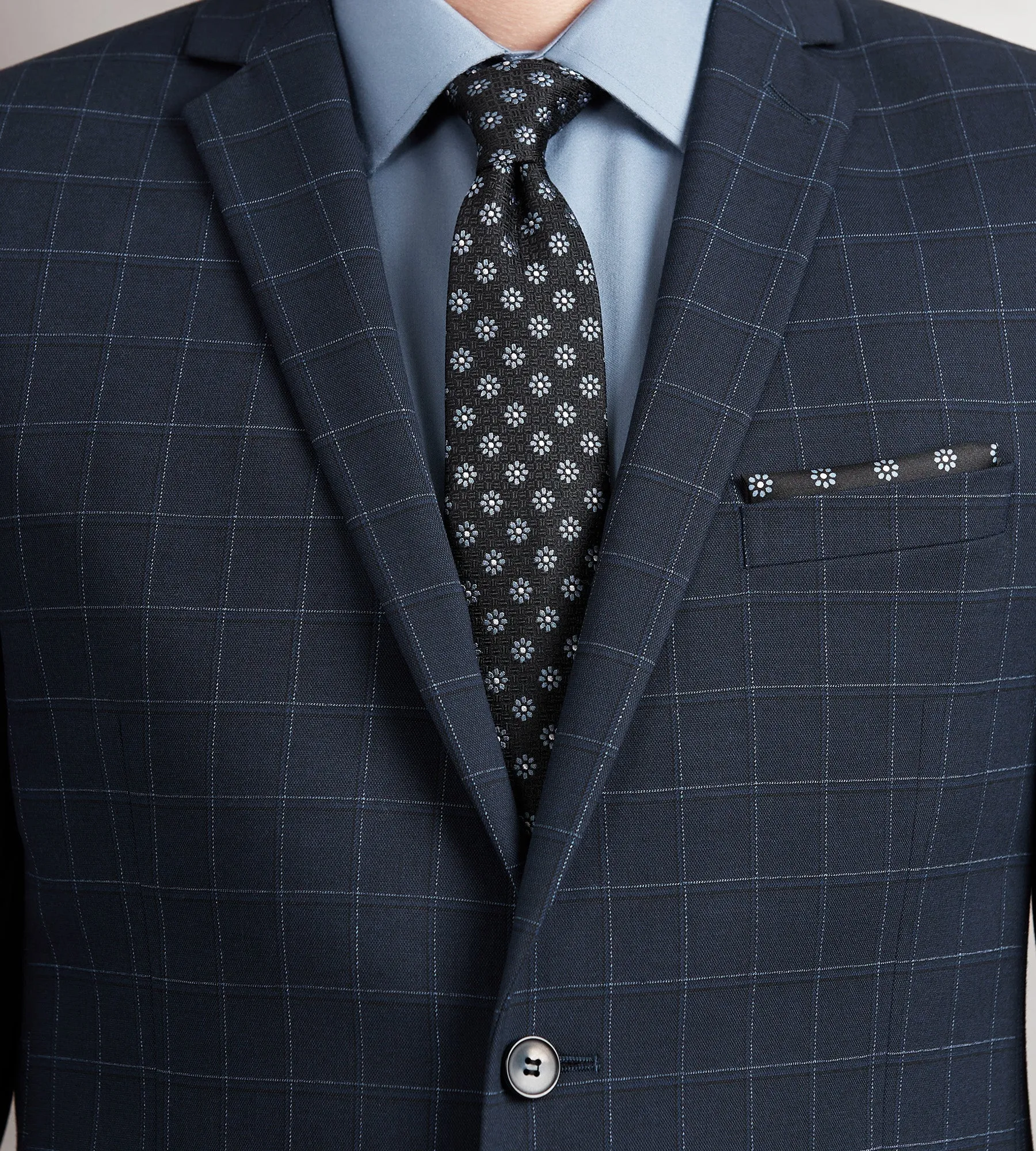 Slim Fit Navy Windowpane Suit Jacket