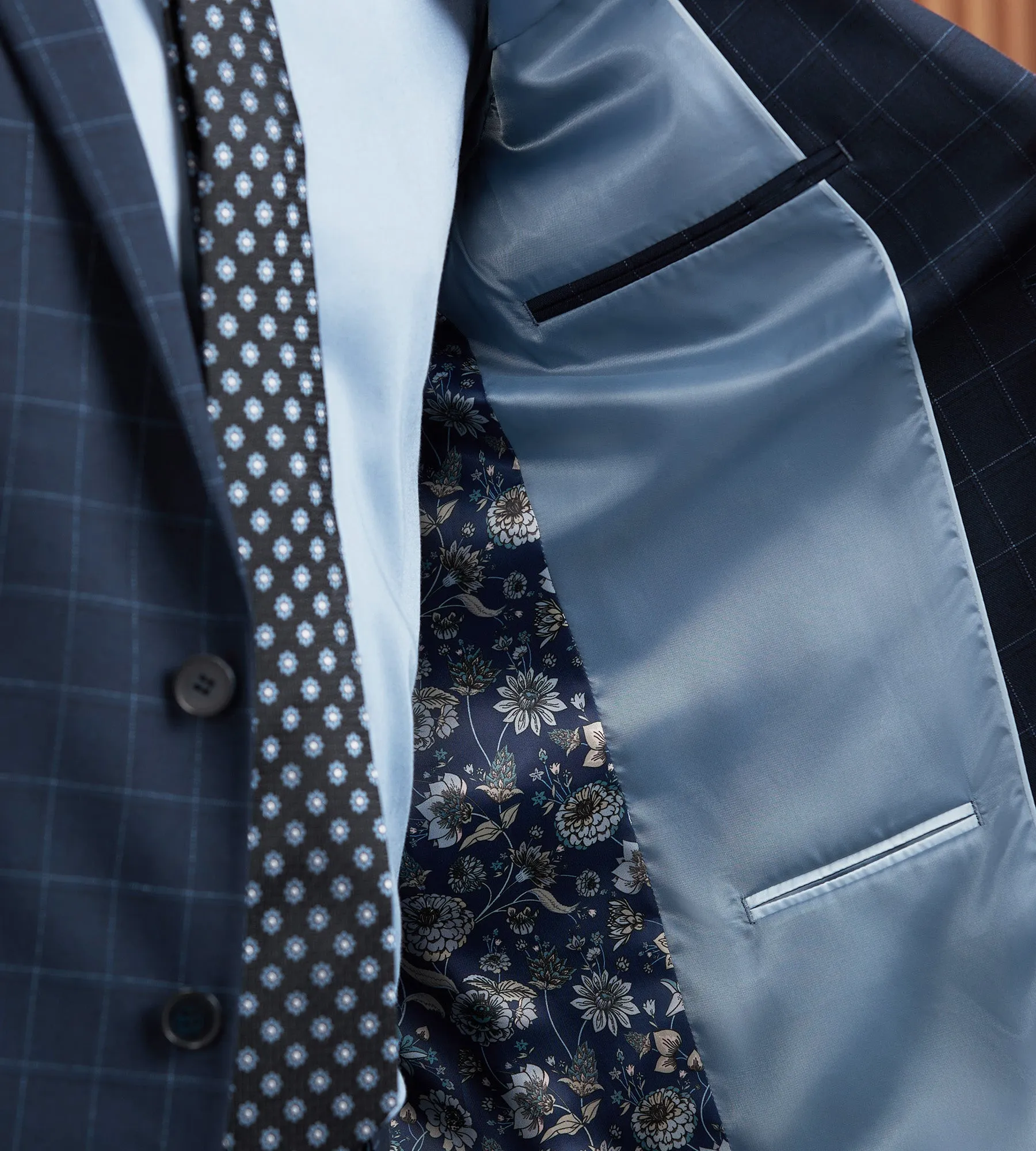 Slim Fit Navy Windowpane Suit Jacket